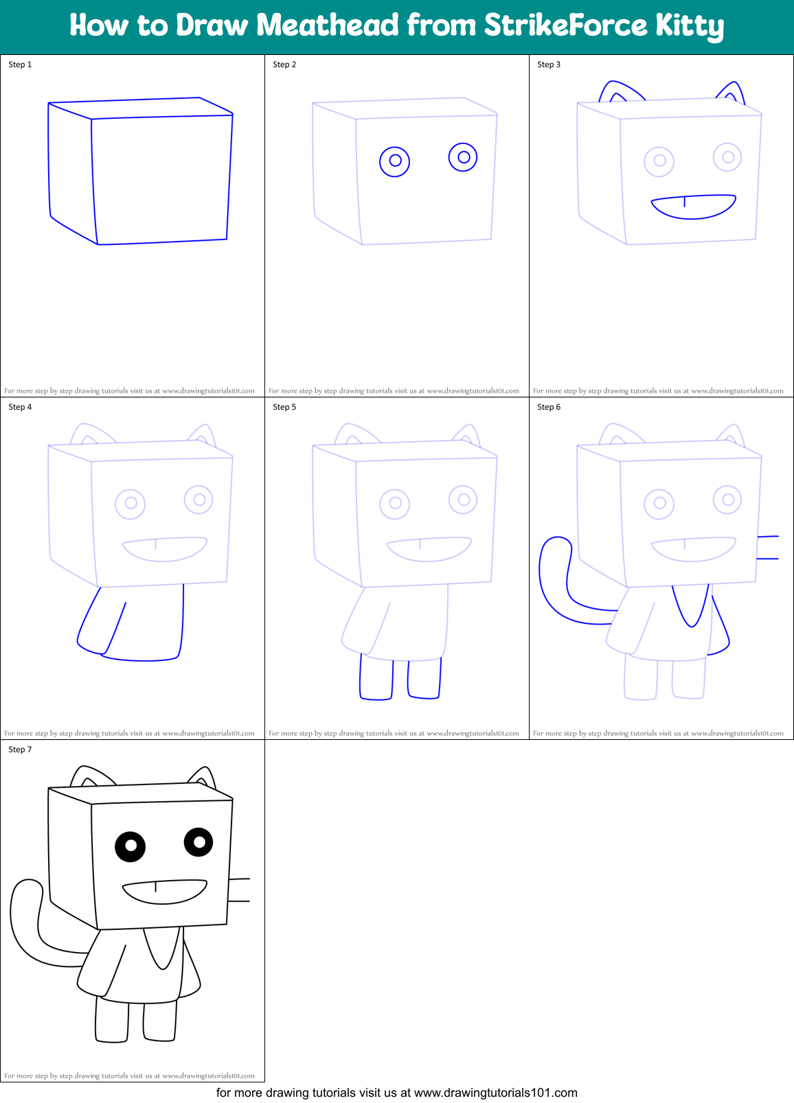 How to Draw Meathead from StrikeForce Kitty Printable Step by Step