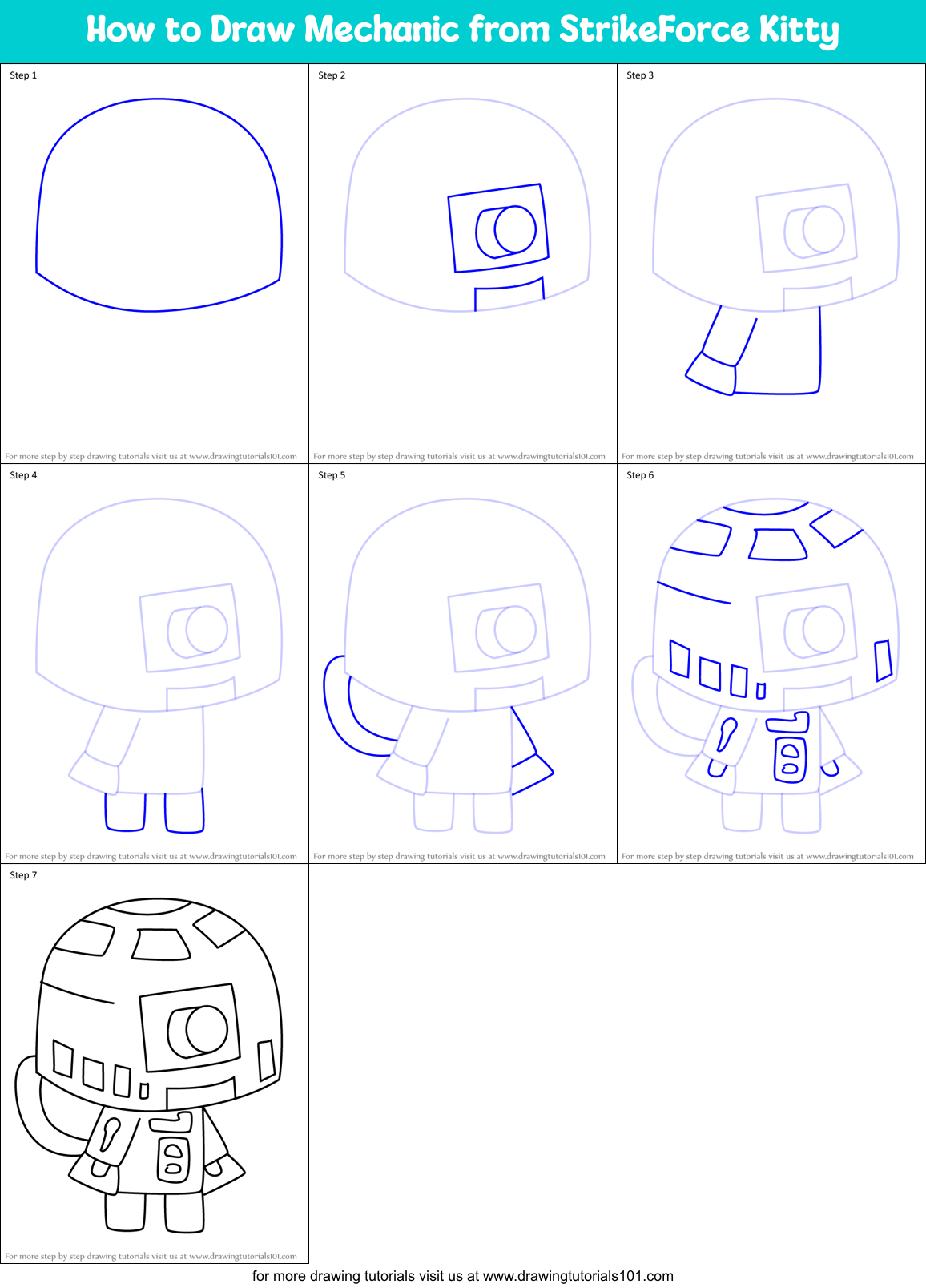 How to Draw Mechanic from StrikeForce Kitty Printable Step by Step