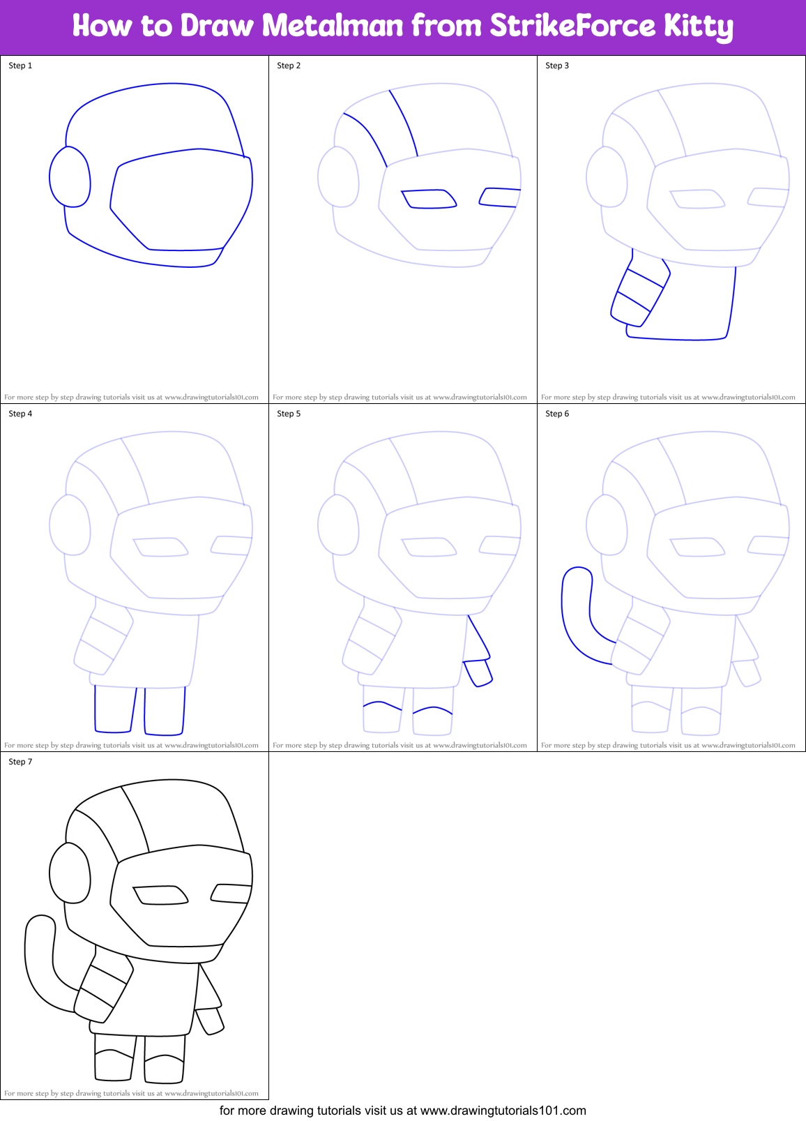 How to Draw Metalman from StrikeForce Kitty Printable Step by Step