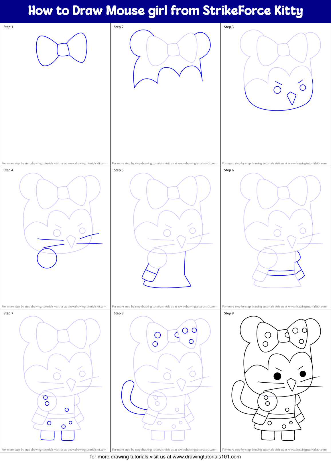 How to Draw Mouse girl from StrikeForce Kitty Printable Step by Step
