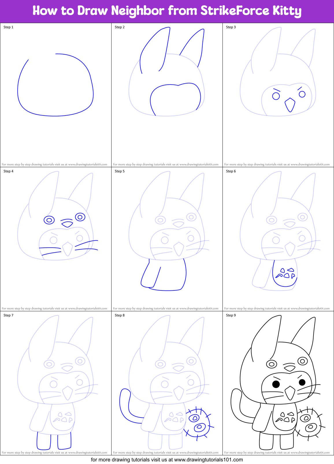 How to Draw Neighbor from StrikeForce Kitty Printable Step by Step