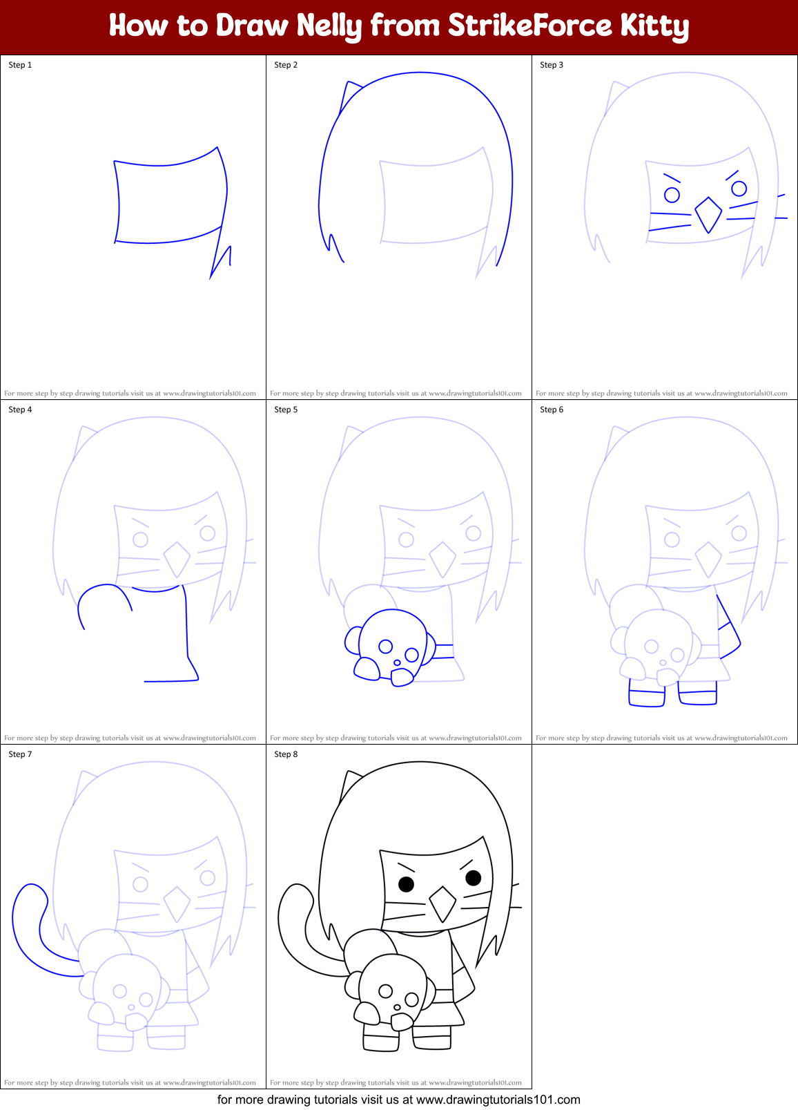 How to Draw Nelly from StrikeForce Kitty Printable Step by Step