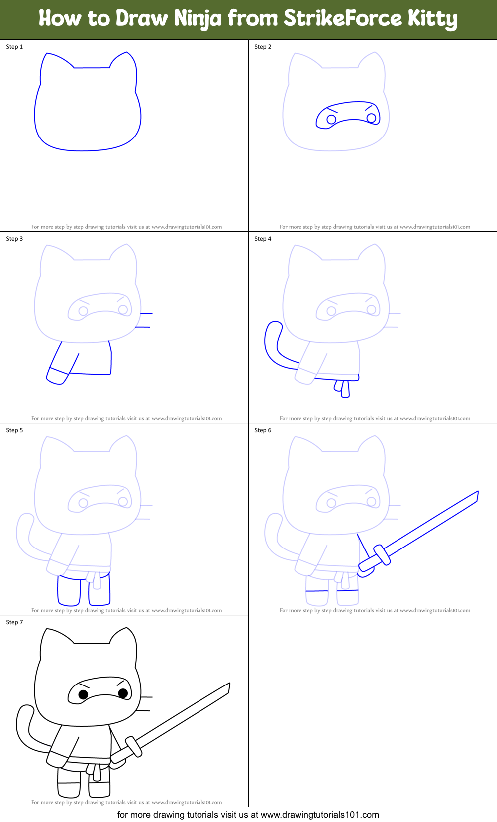 How to Draw Ninja from StrikeForce Kitty Printable Step by Step
