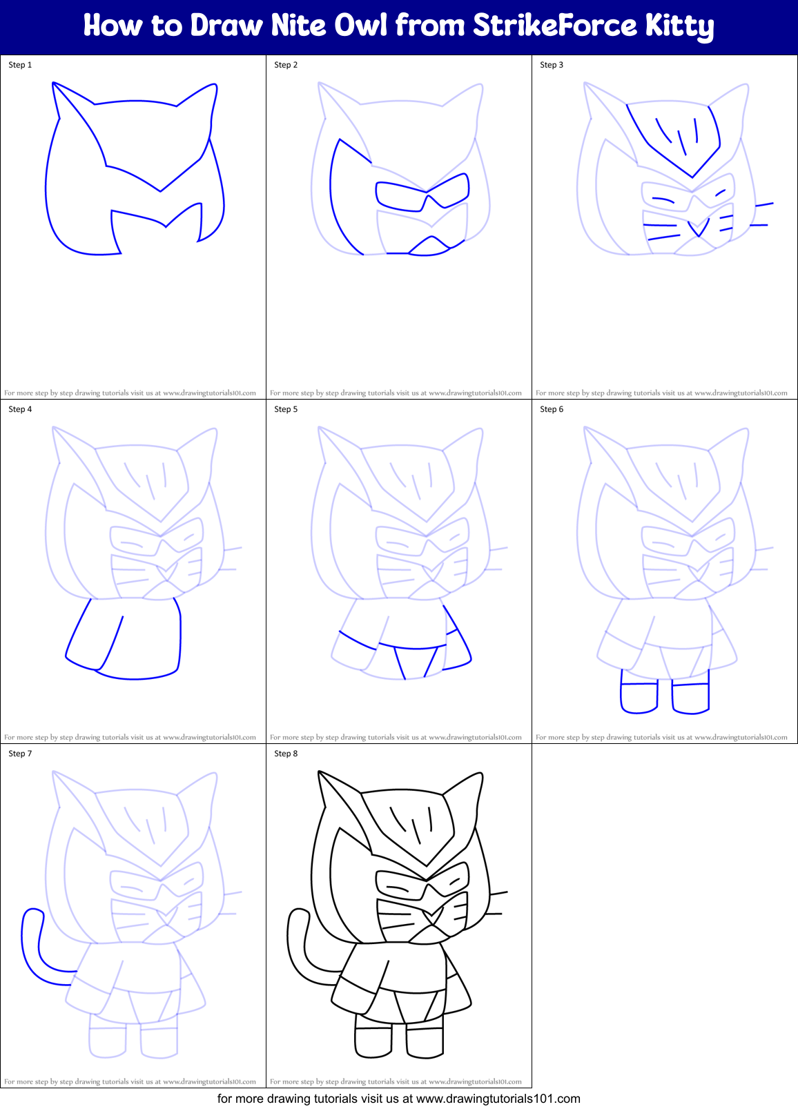 How to Draw Nite Owl from StrikeForce Kitty Printable Step by Step