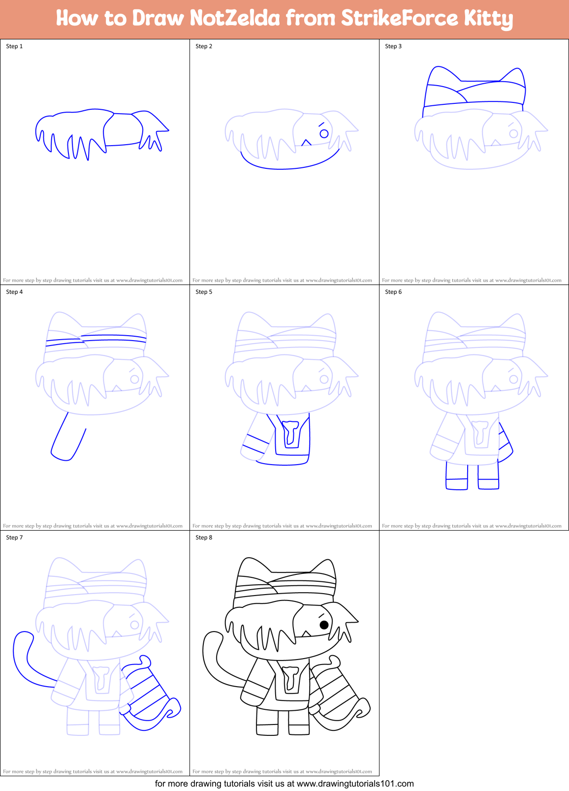 How to Draw NotZelda from StrikeForce Kitty Printable Step by Step