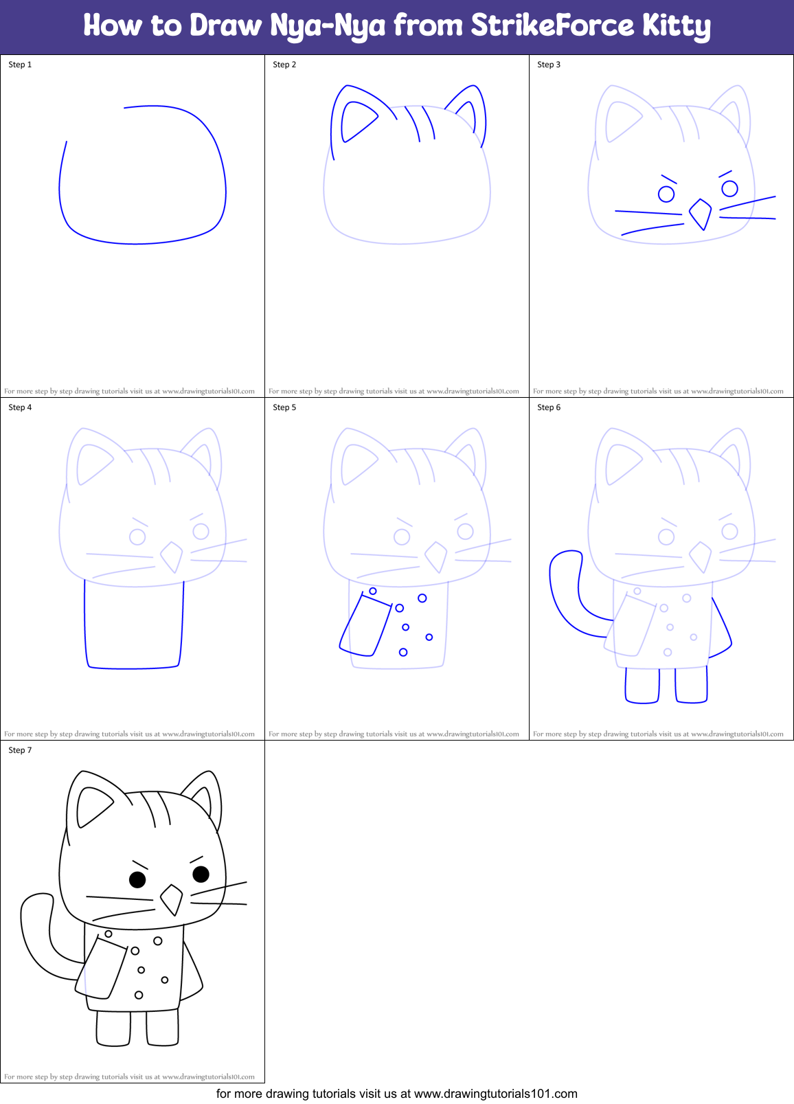 How to Draw Nya-Nya from StrikeForce Kitty Printable Step by Step