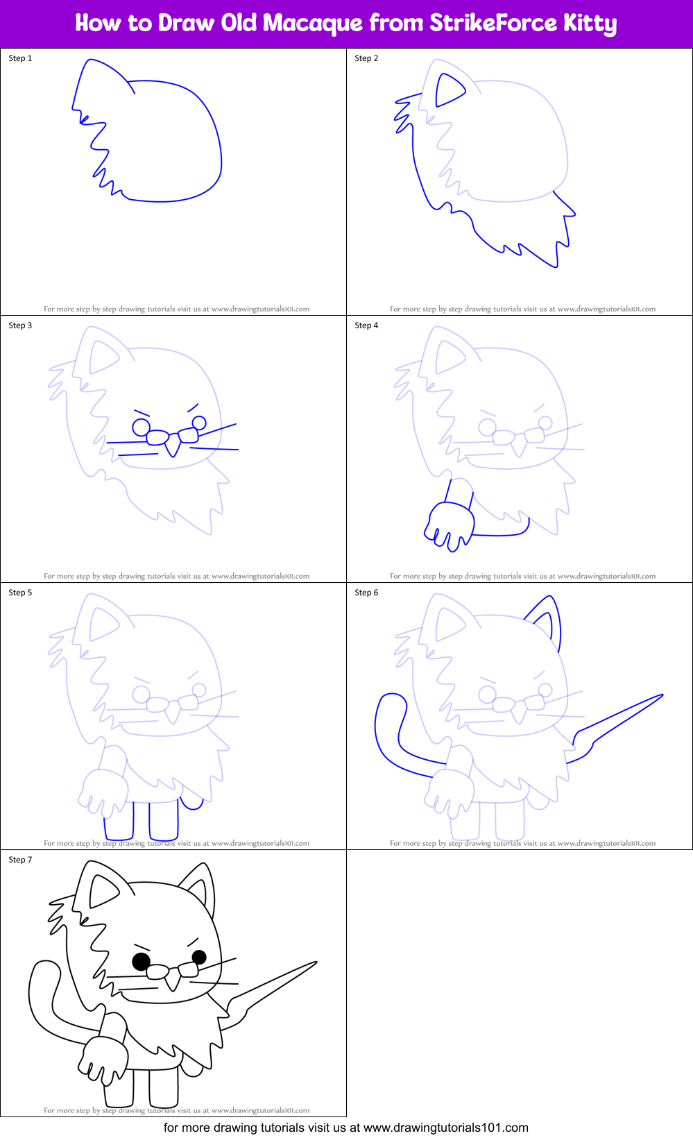 How to Draw Old Macaque from StrikeForce Kitty Printable Step by Step