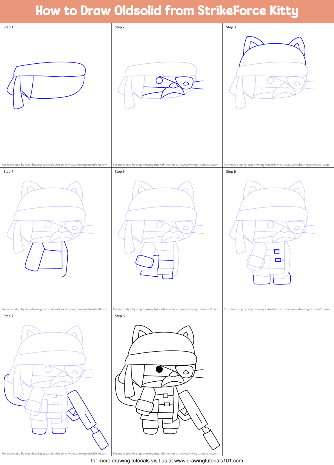 How to Draw Oldsolid from StrikeForce Kitty Printable Step by Step