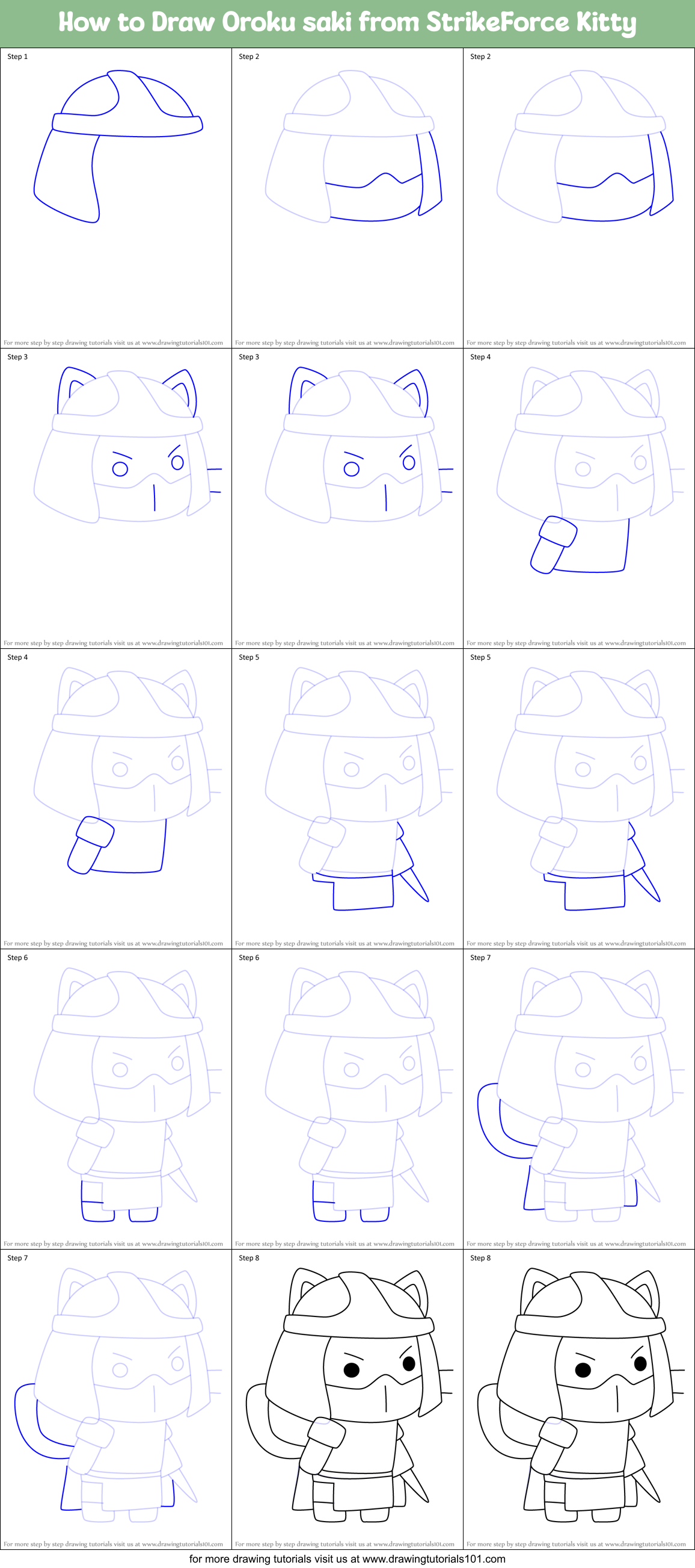 How to Draw Oroku saki from StrikeForce Kitty Printable Step by Step