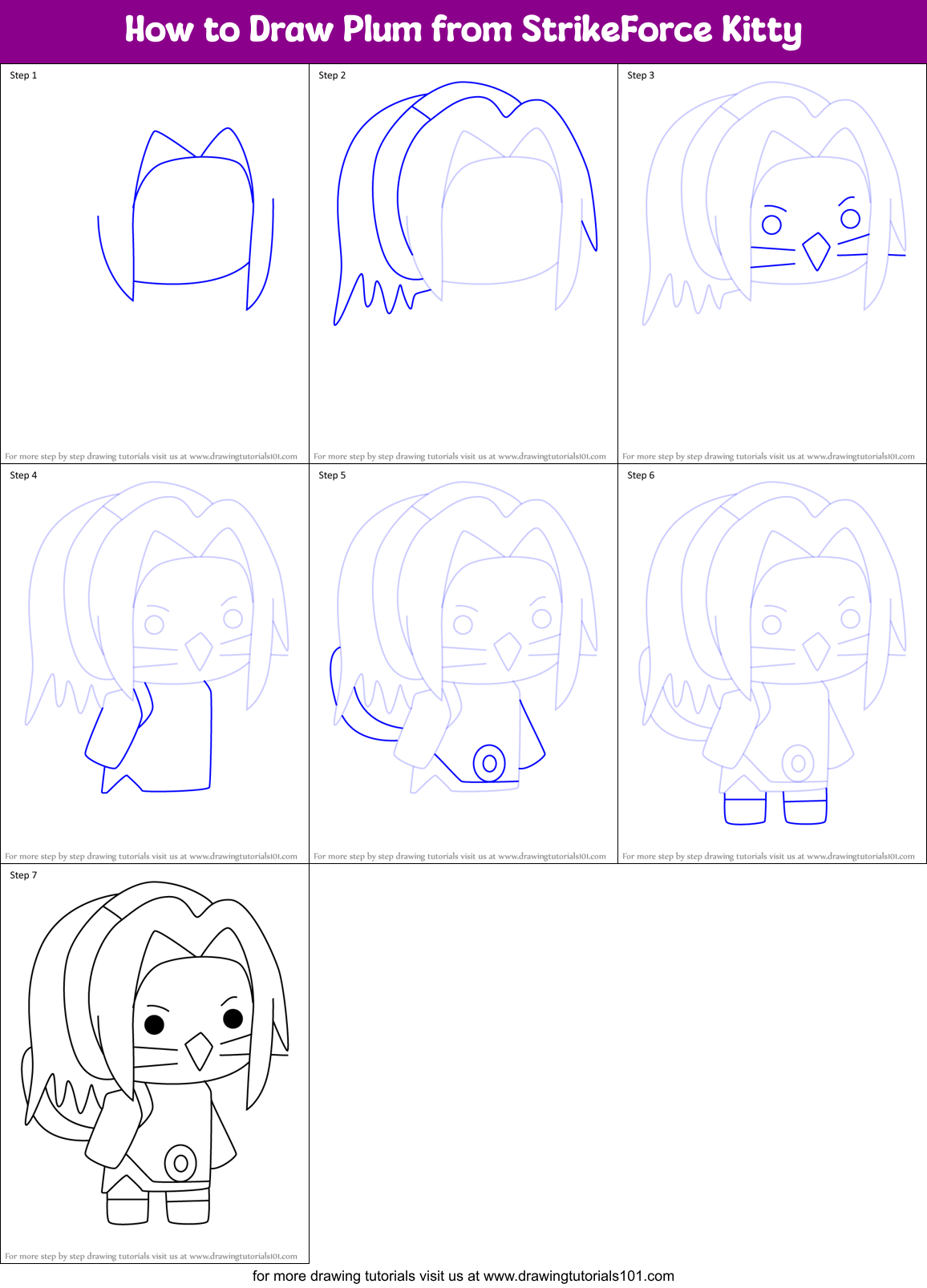 How to Draw Plum from StrikeForce Kitty Printable Step by Step