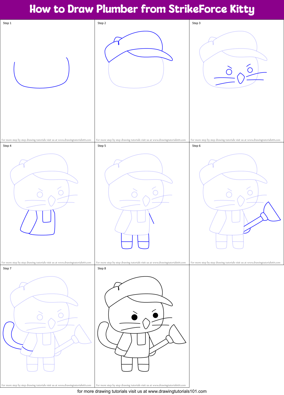 How to Draw Plumber from StrikeForce Kitty Printable Step by Step