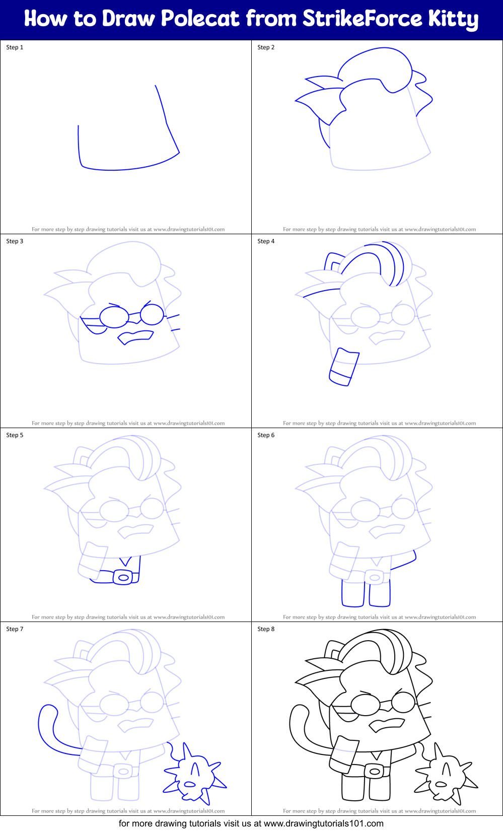 How to Draw Polecat from StrikeForce Kitty Printable Step by Step