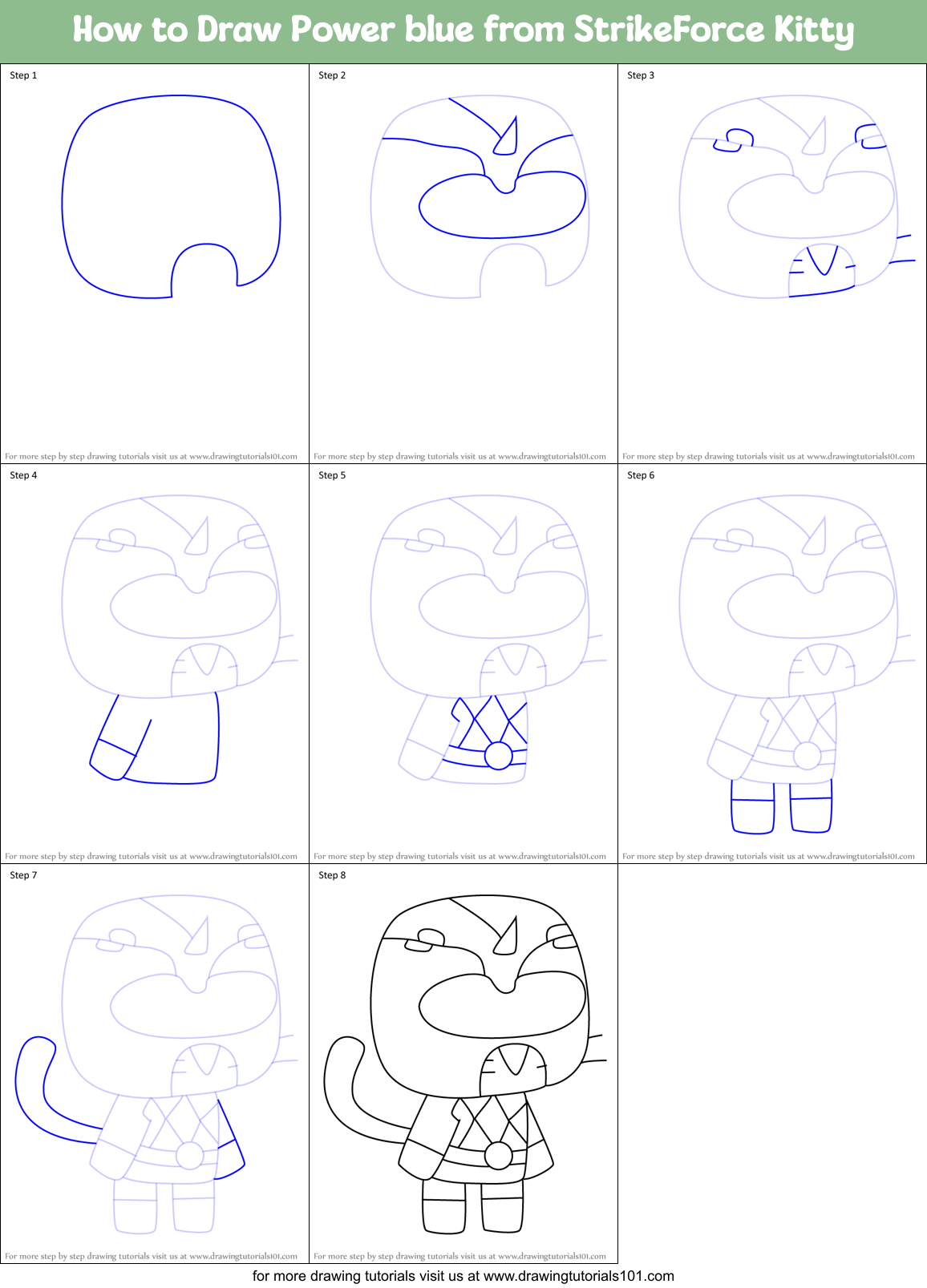 How to Draw Power blue from StrikeForce Kitty Printable Step by Step