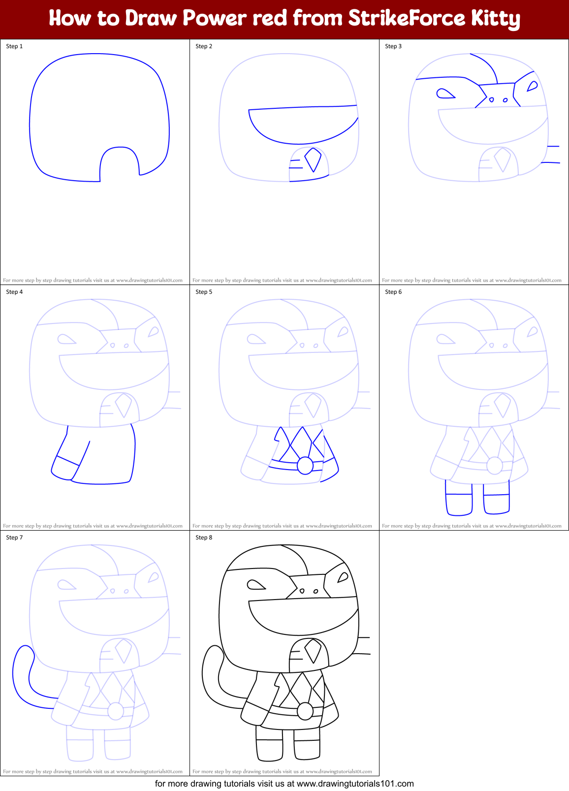 How to Draw Power red from StrikeForce Kitty Printable Step by Step