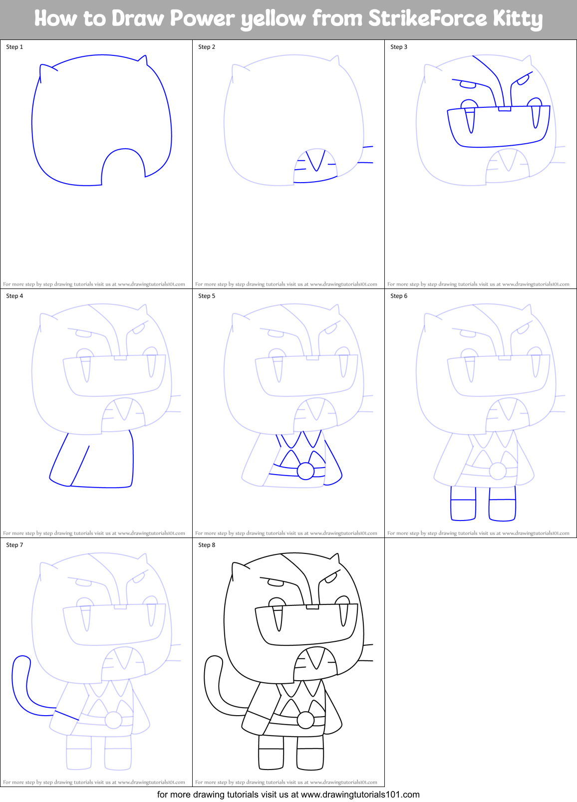 How to Draw Power yellow from StrikeForce Kitty Printable Step by Step