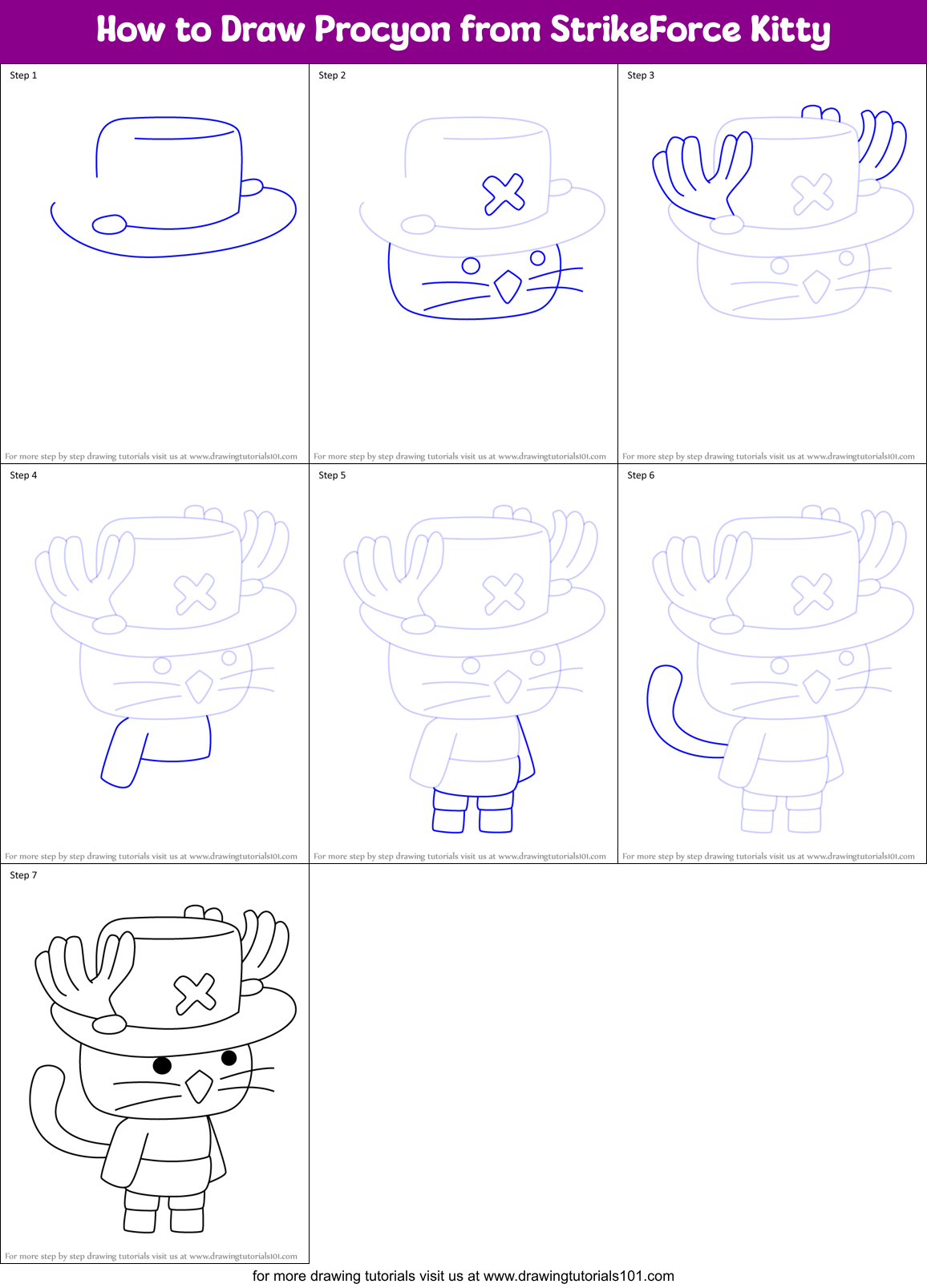 How to Draw Procyon from StrikeForce Kitty Printable Step by Step