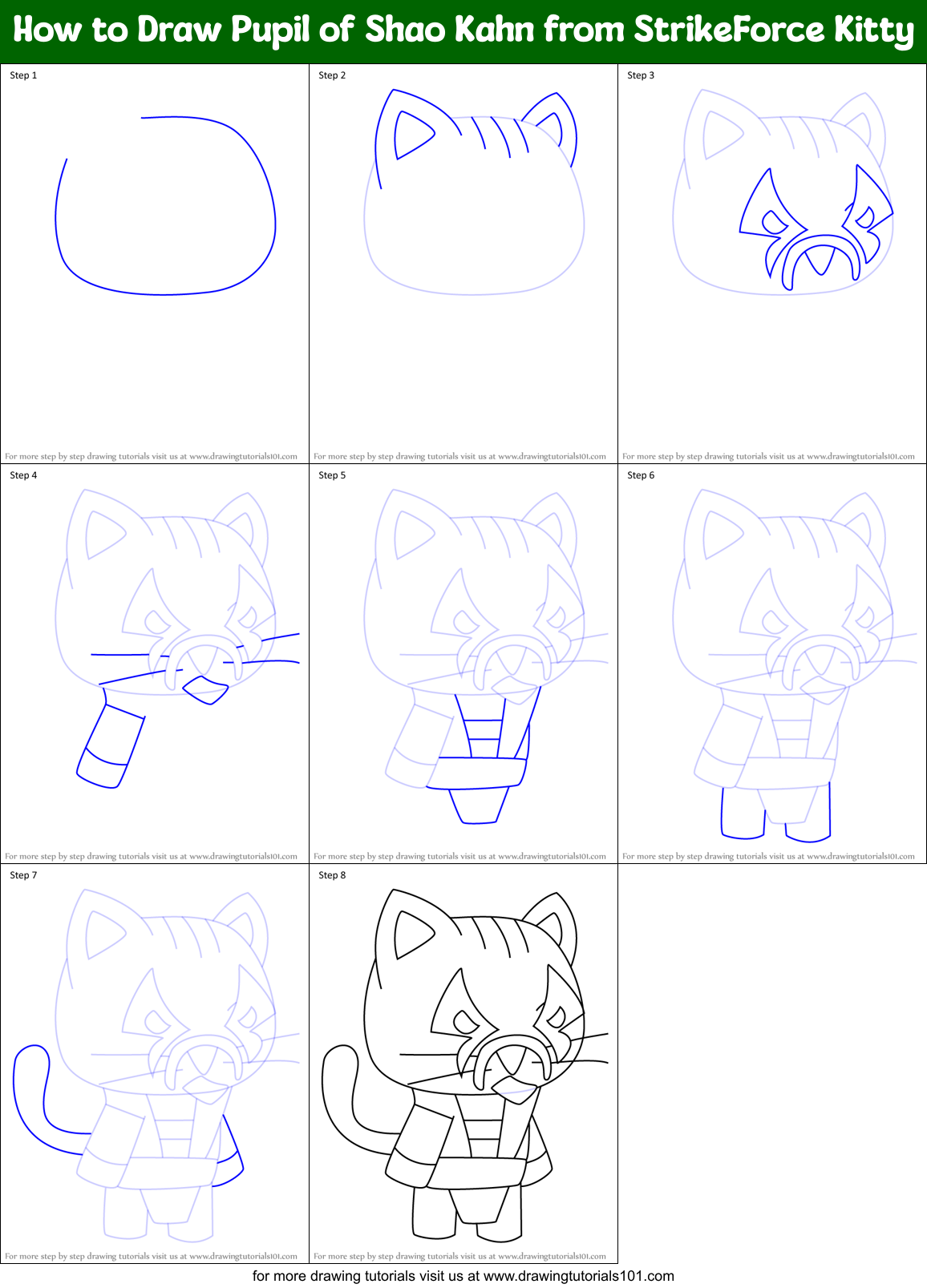 How to Draw Pupil of Shao Kahn from StrikeForce Kitty Printable Step by Step
