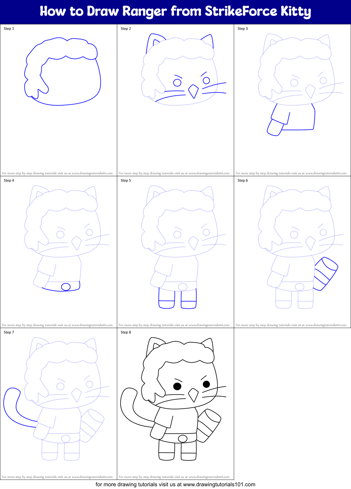 How to Draw Ranger from StrikeForce Kitty Printable Step by Step