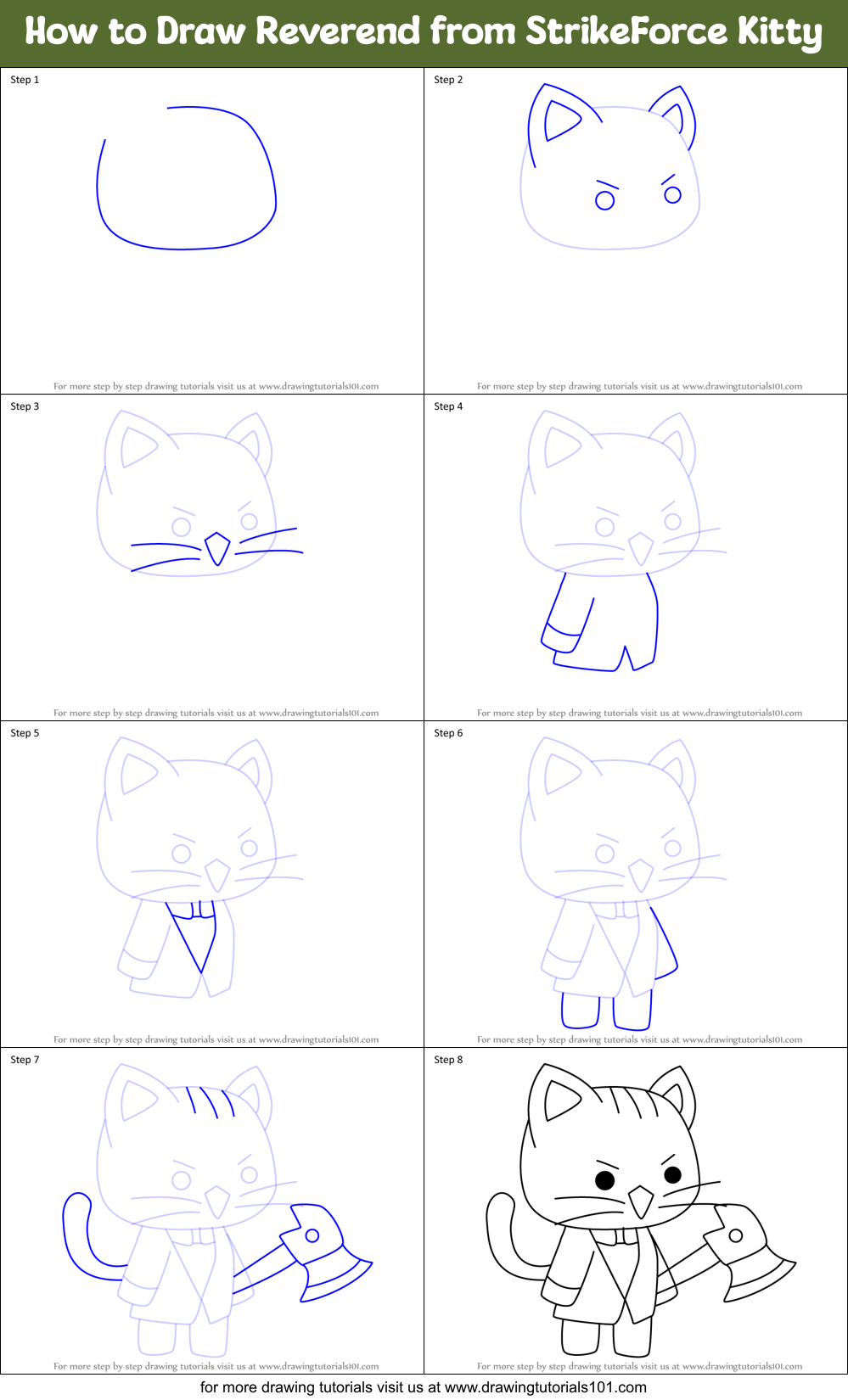 How to Draw Reverend from StrikeForce Kitty Printable Step by Step