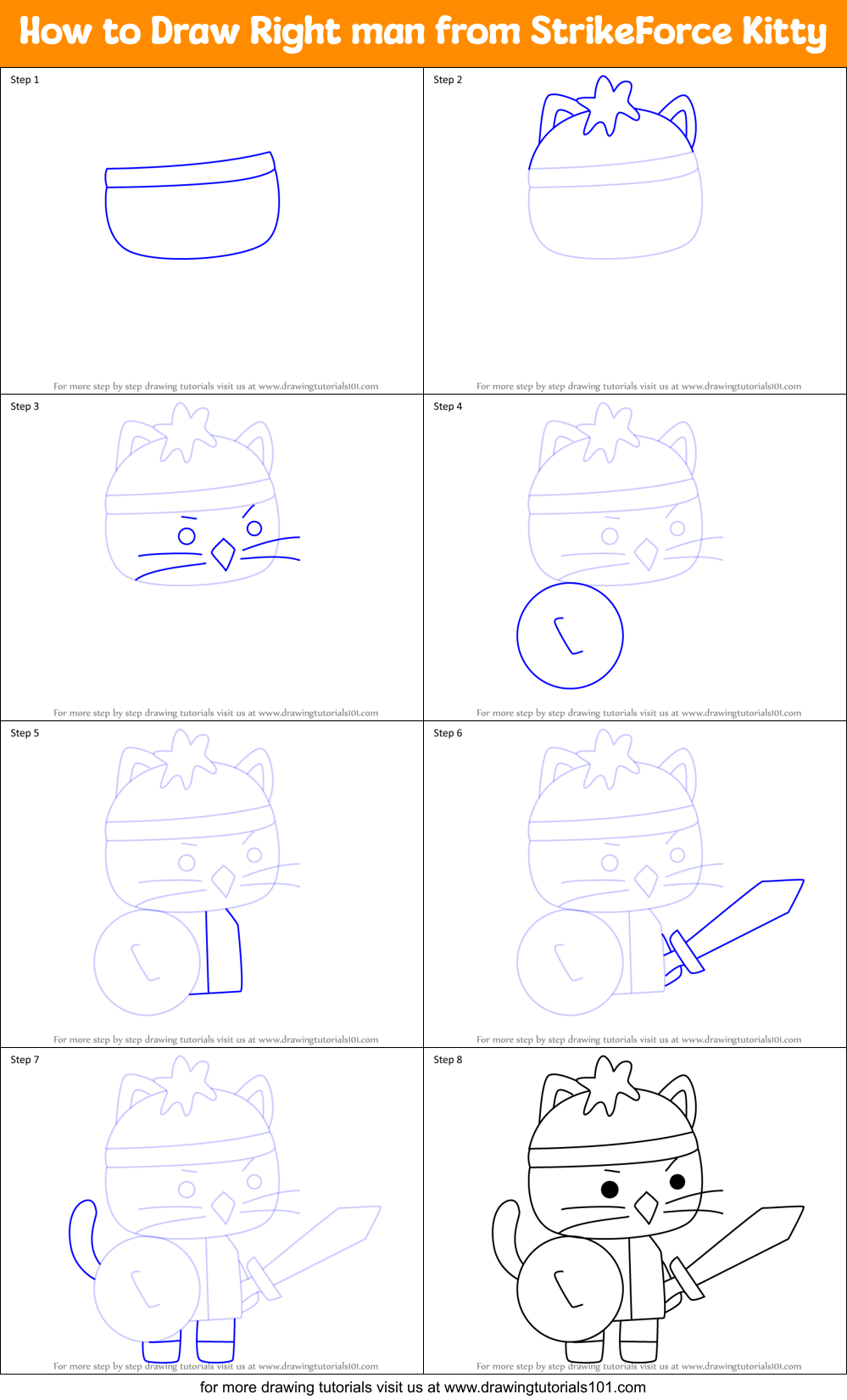 How to Draw Right man from StrikeForce Kitty Printable Step by Step