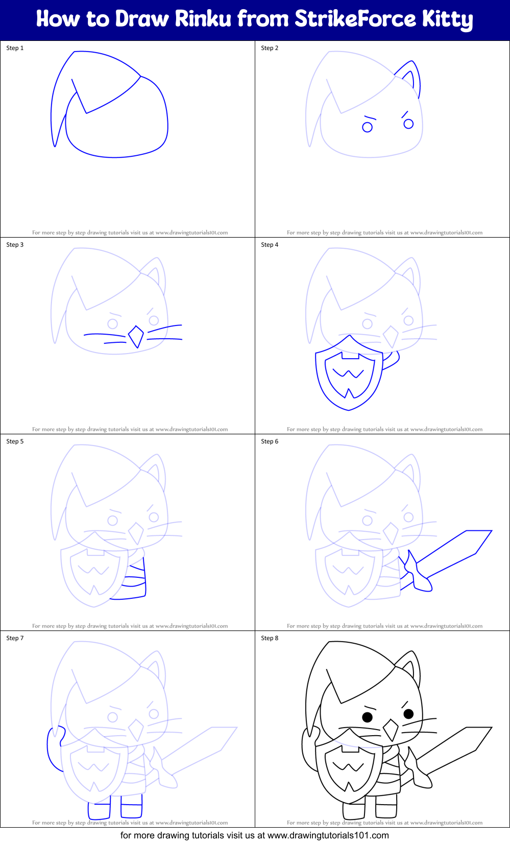 How to Draw Rinku from StrikeForce Kitty Printable Step by Step
