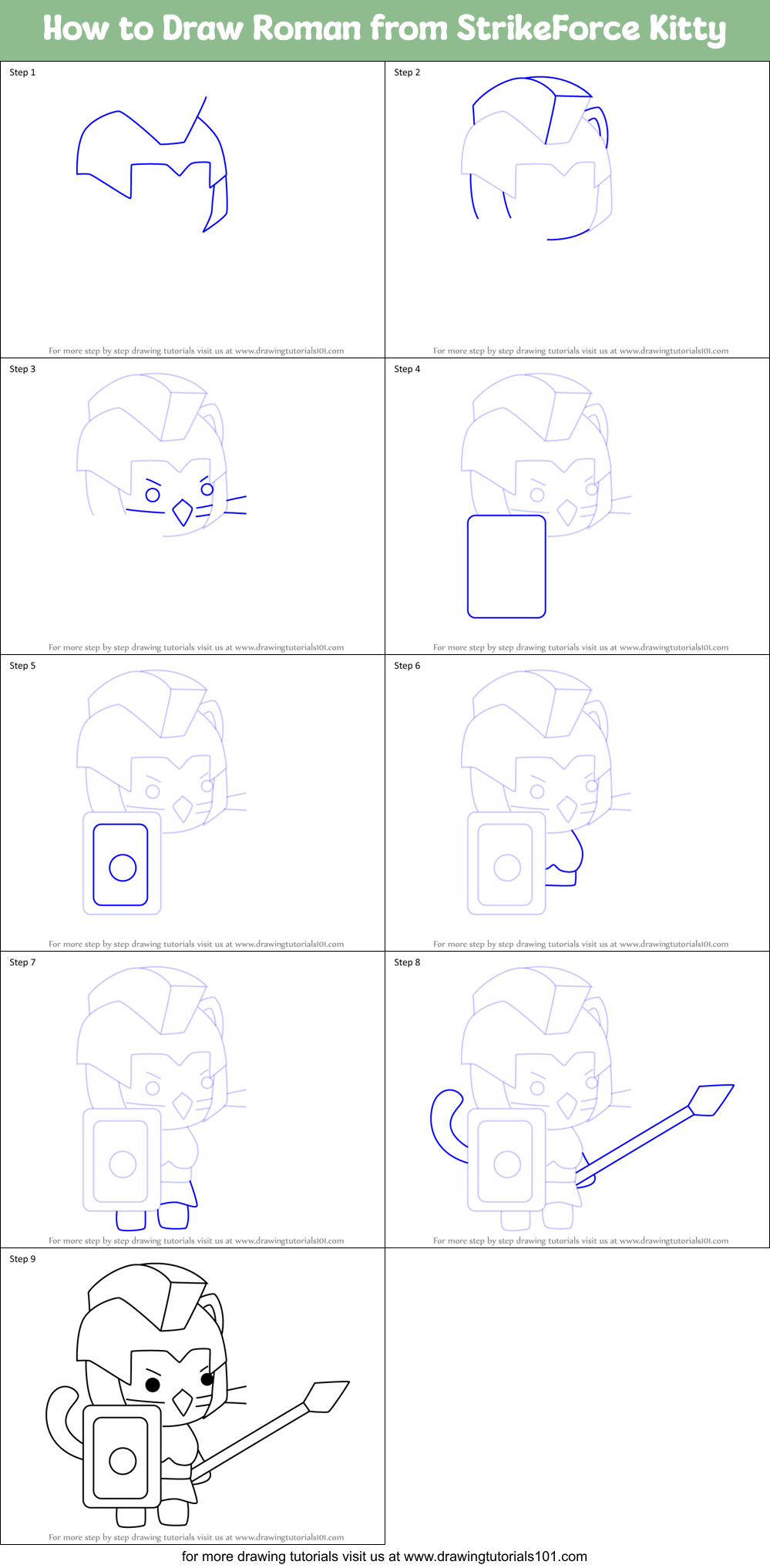 How to Draw Roman from StrikeForce Kitty Printable Step by Step