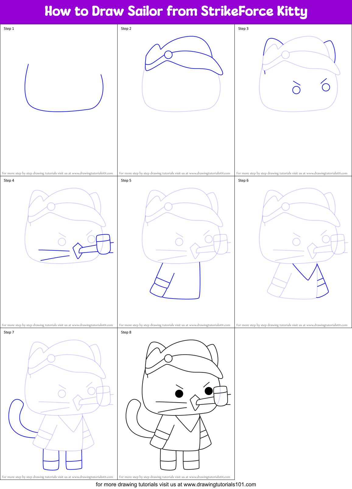 How to Draw Sailor from StrikeForce Kitty Printable Step by Step
