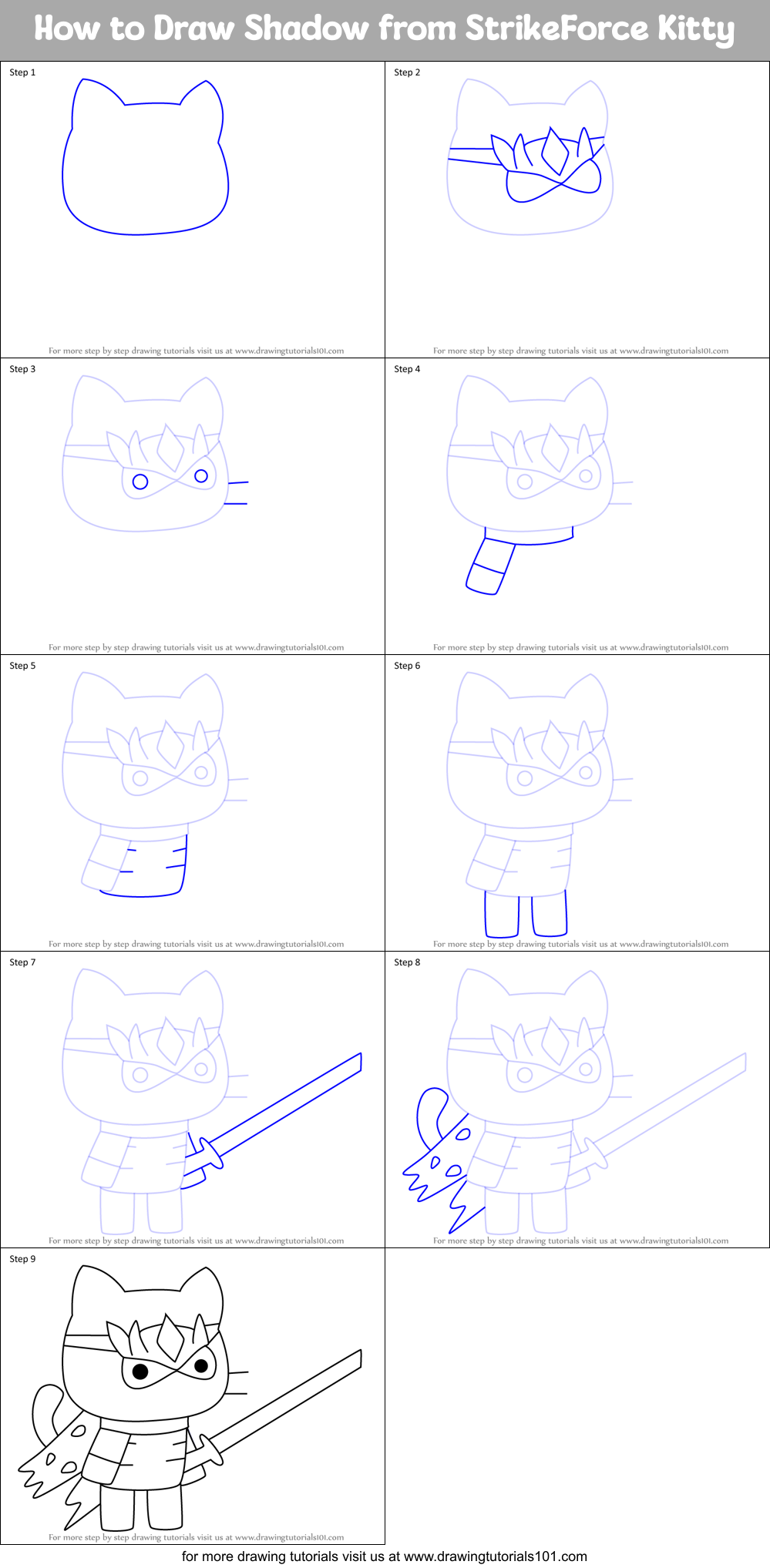 How to Draw Shadow from StrikeForce Kitty Printable Step by Step