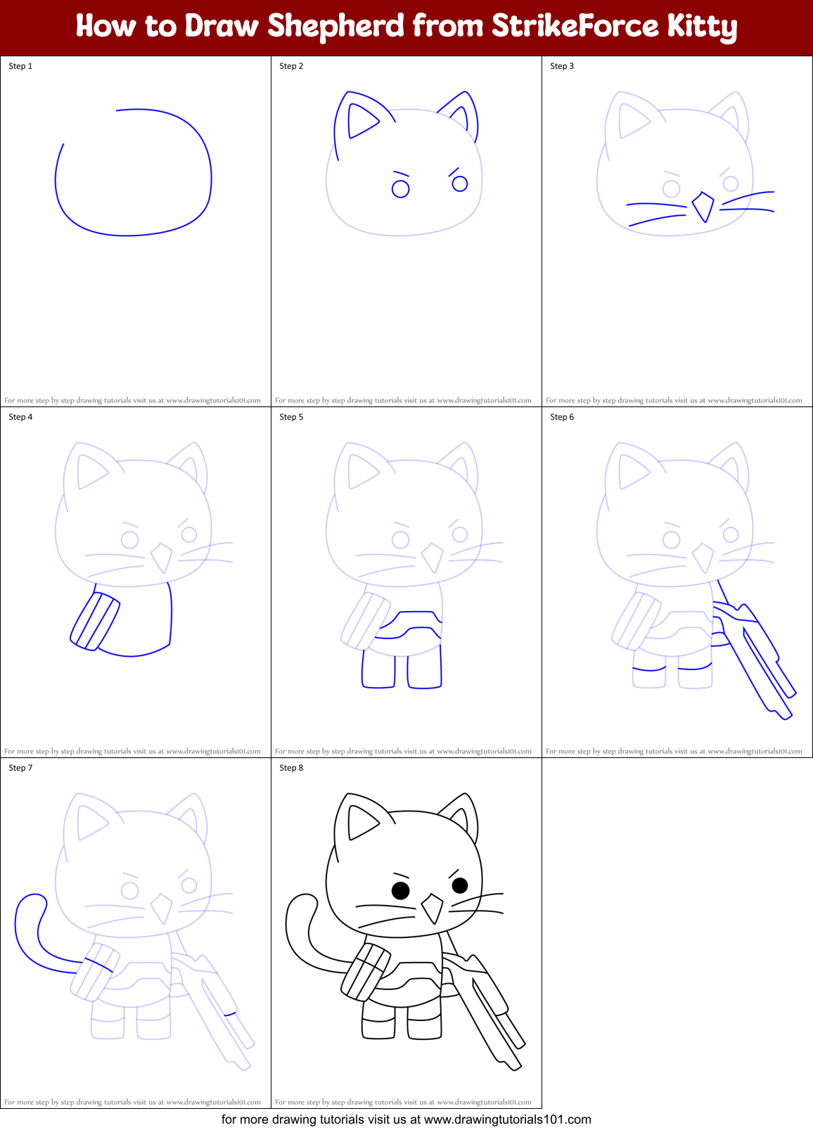 How to Draw Shepherd from StrikeForce Kitty Printable Step by Step
