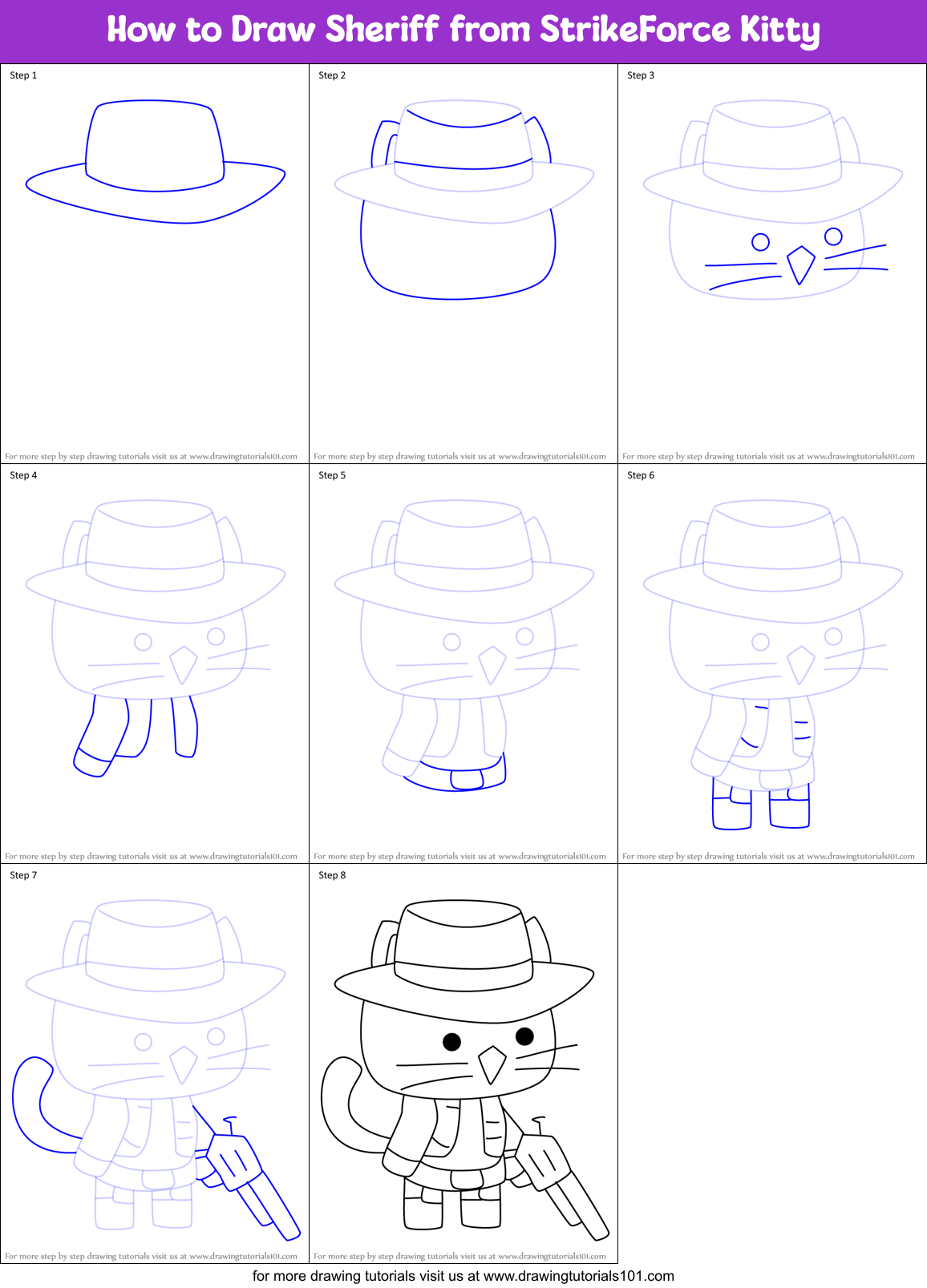 How to Draw Sheriff from StrikeForce Kitty Printable Step by Step