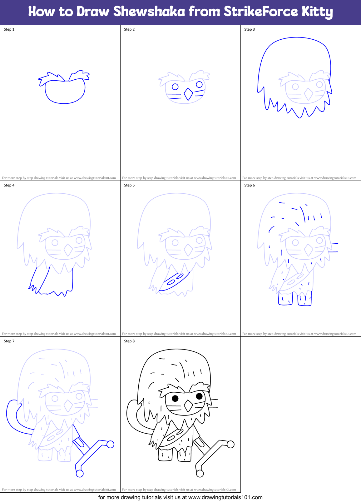 How to Draw Shewshaka from StrikeForce Kitty Printable Step by Step