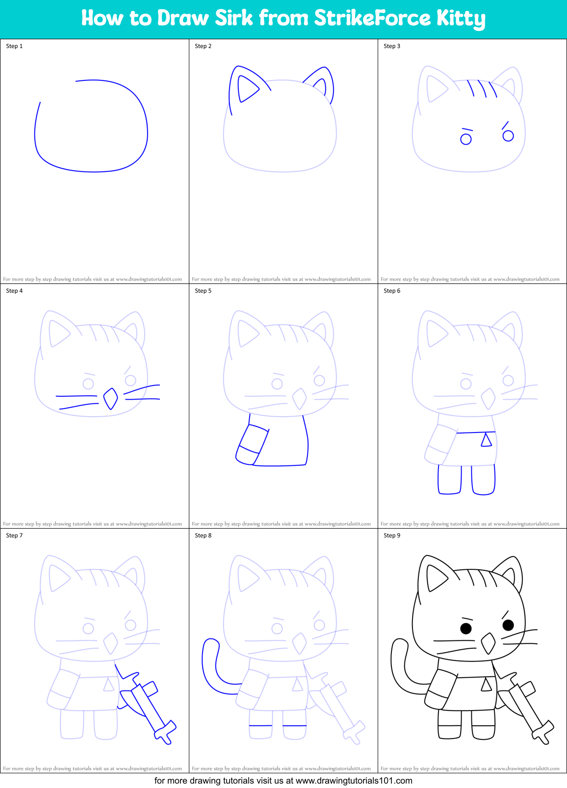 How to Draw Sirk from StrikeForce Kitty Printable Step by Step
