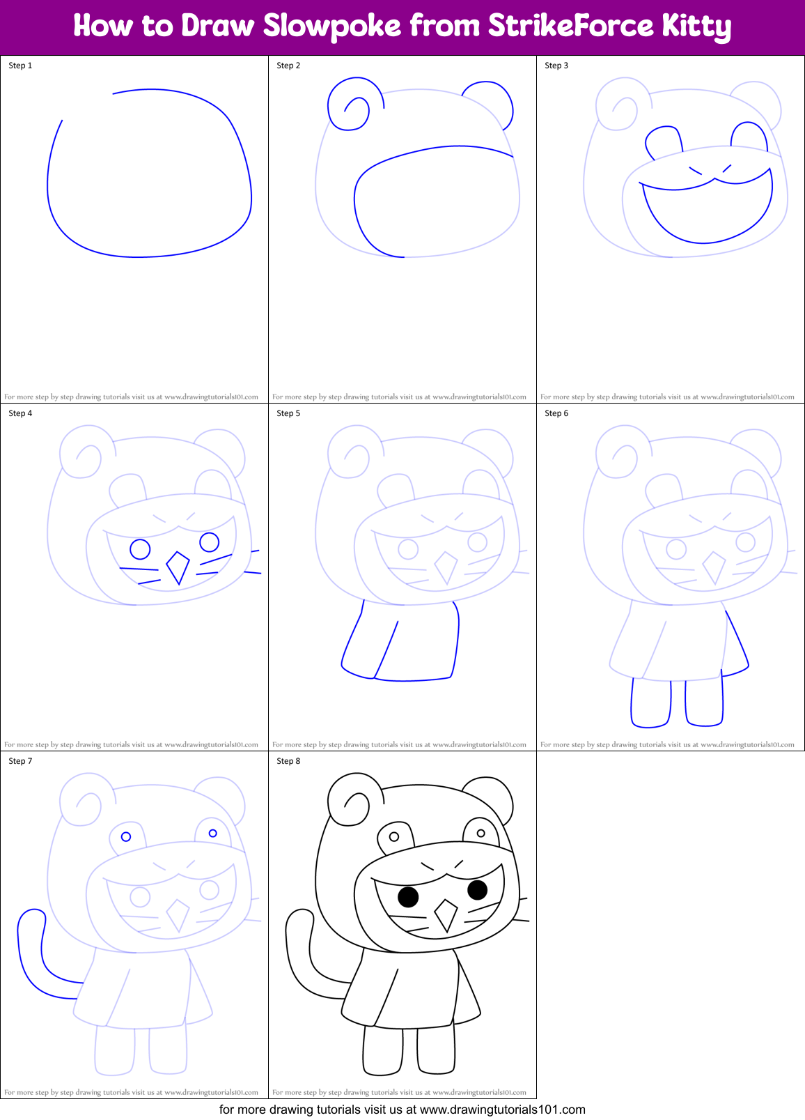 How to Draw Slowpoke from StrikeForce Kitty Printable Step by Step