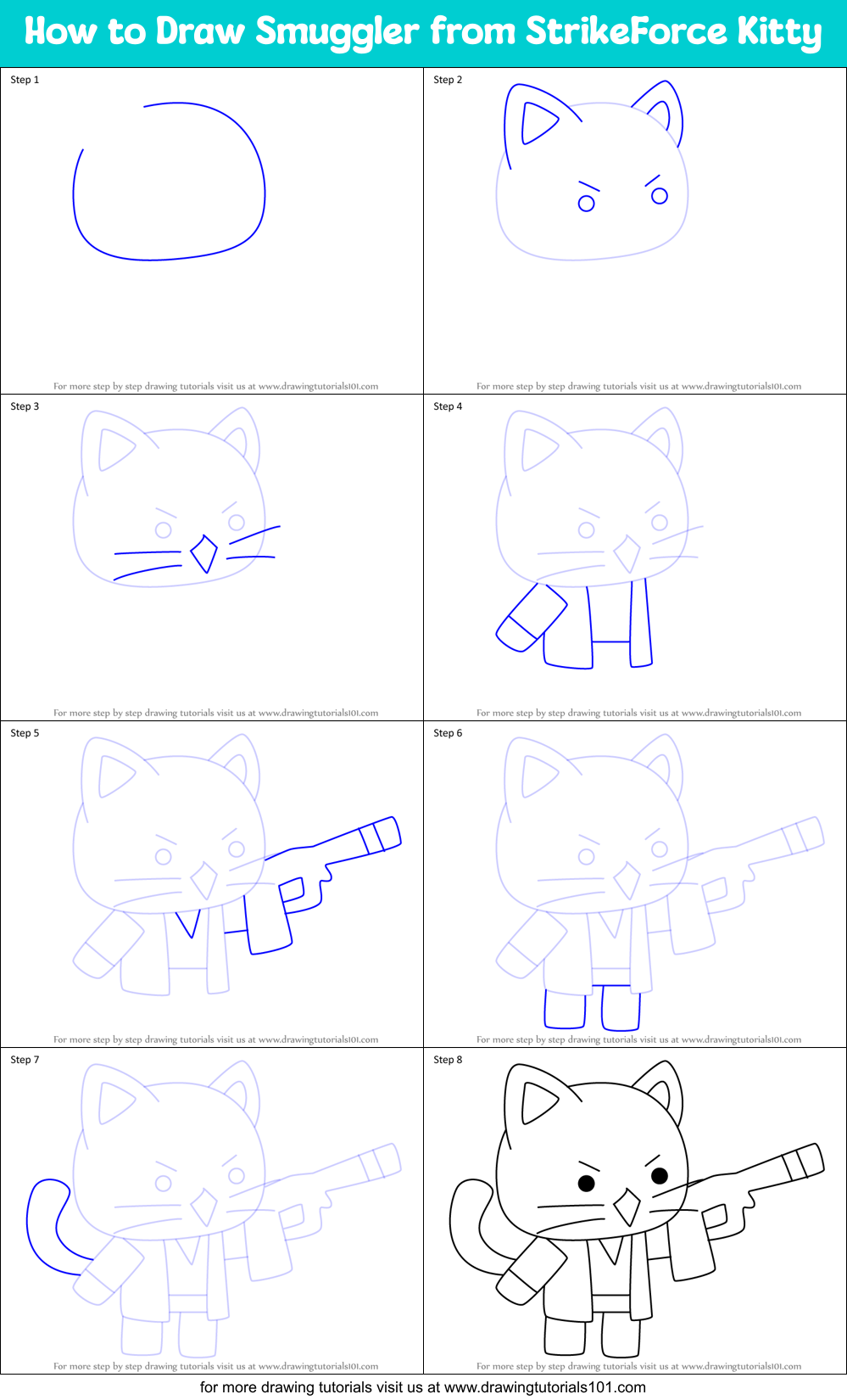 How to Draw Smuggler from StrikeForce Kitty Printable Step by Step