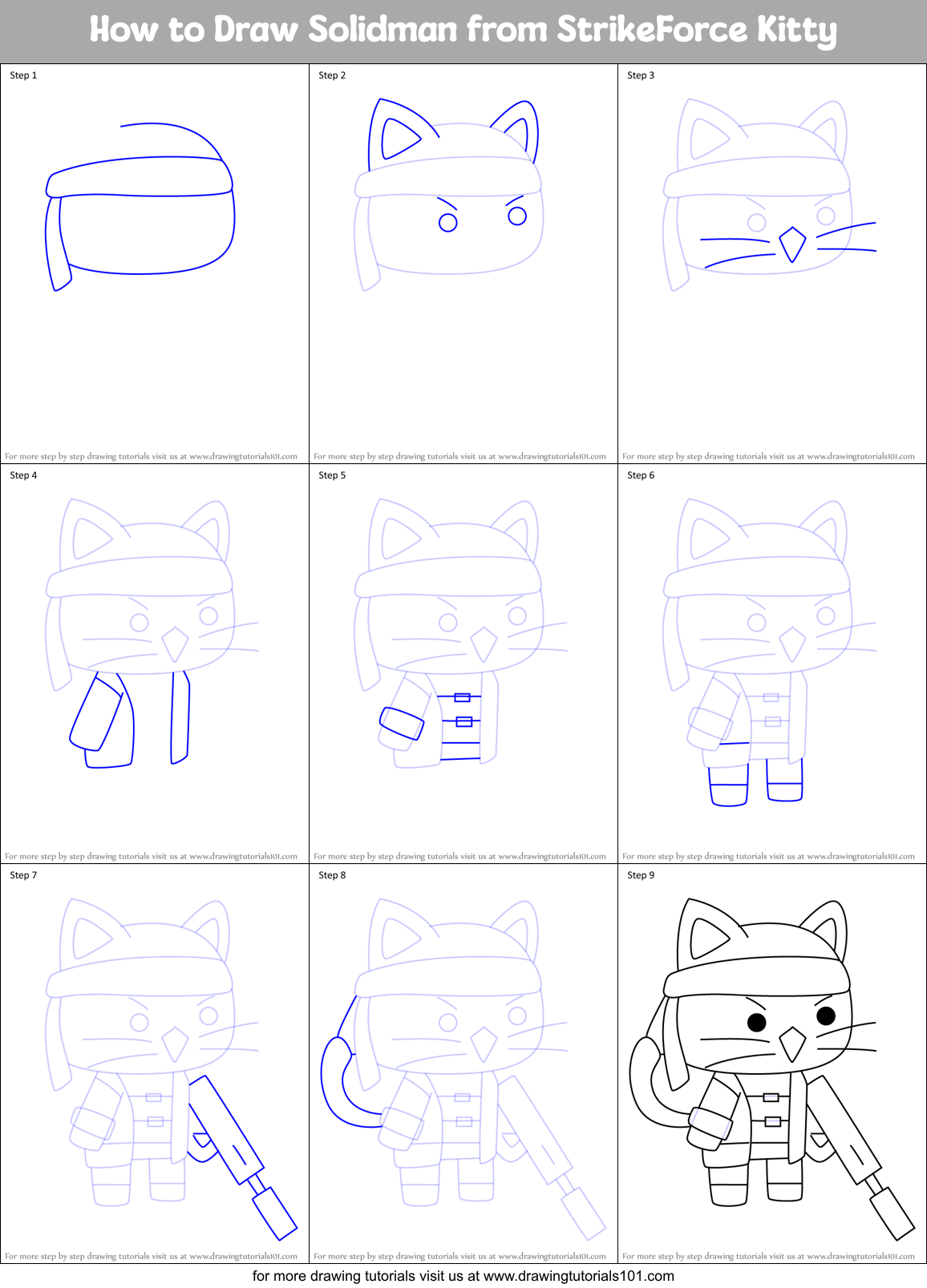 How to Draw Solidman from StrikeForce Kitty Printable Step by Step