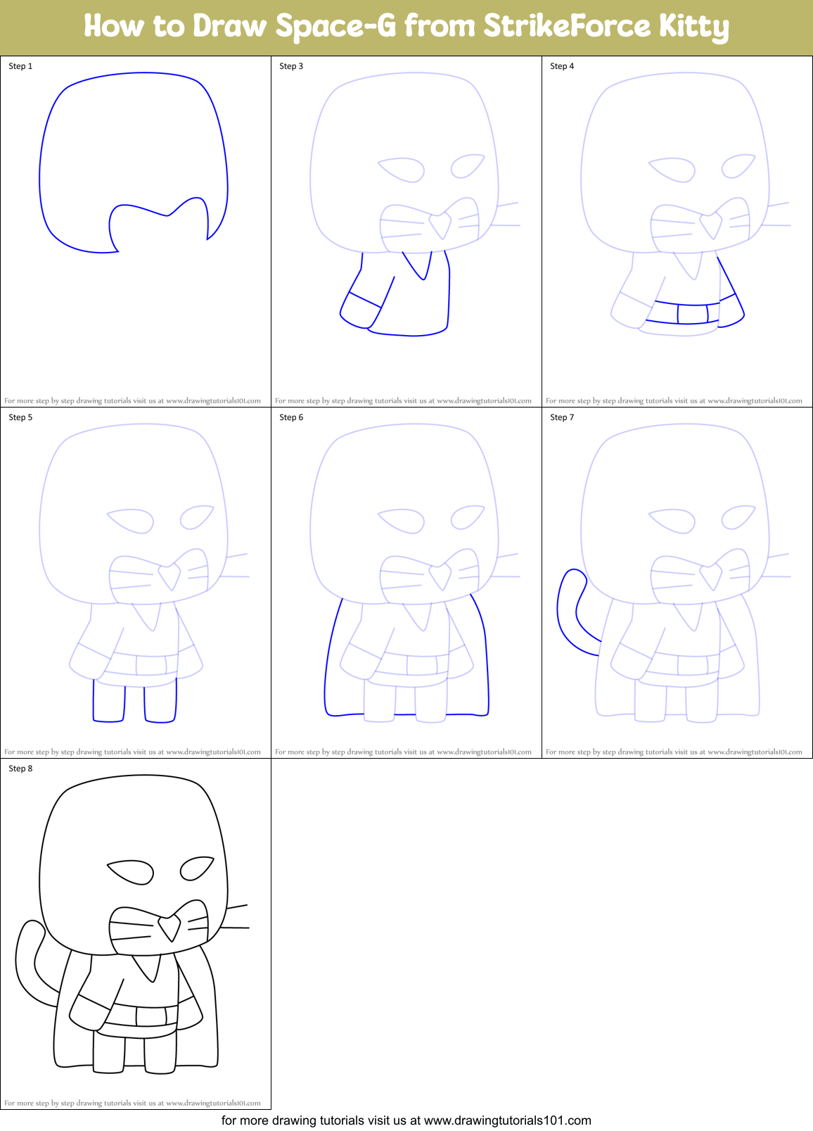 How to Draw Space-G from StrikeForce Kitty Printable Step by Step