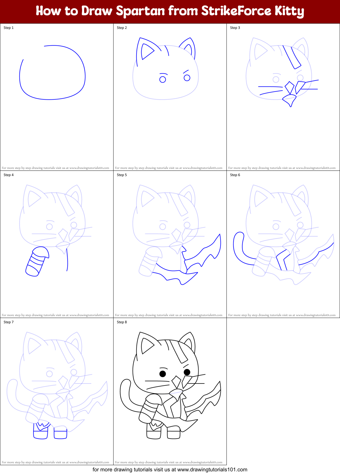 How to Draw Spartan from StrikeForce Kitty Printable Step by Step