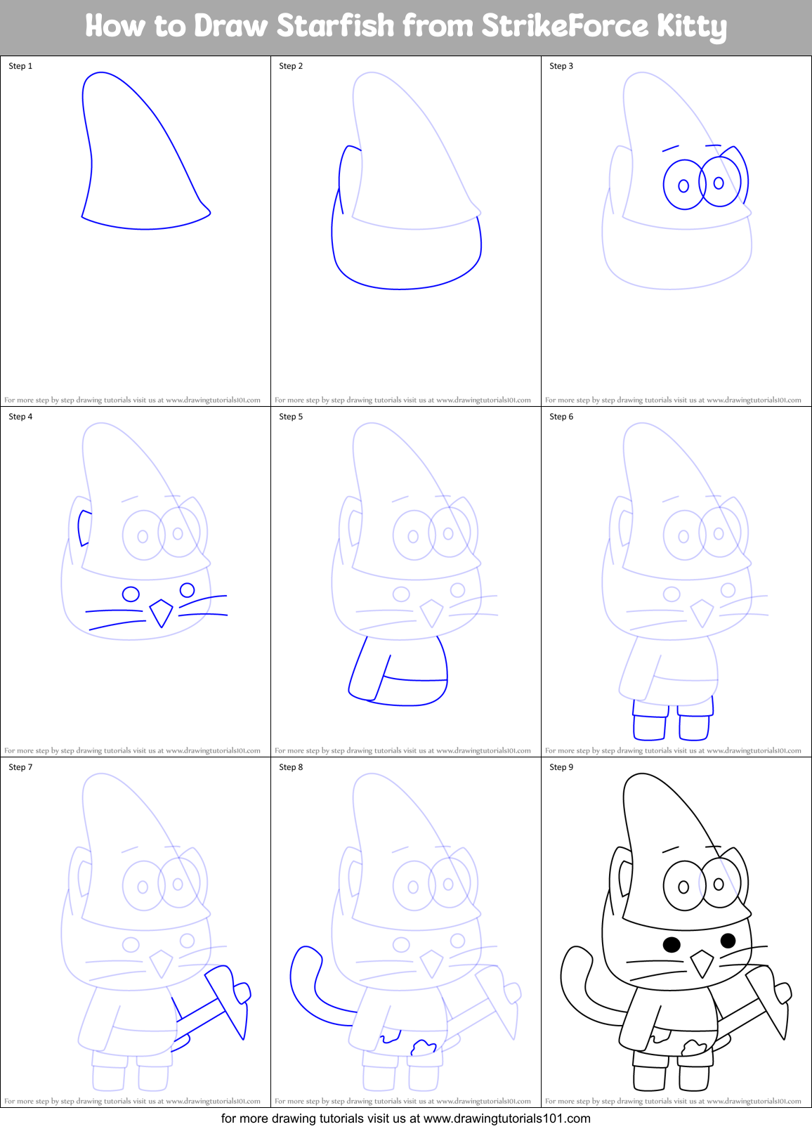 How to Draw Starfish from StrikeForce Kitty Printable Step by Step