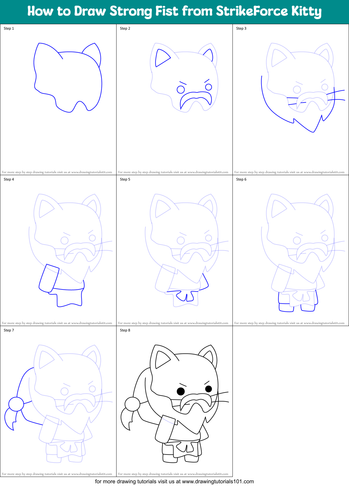 How to Draw Strong Fist from StrikeForce Kitty Printable Step by Step