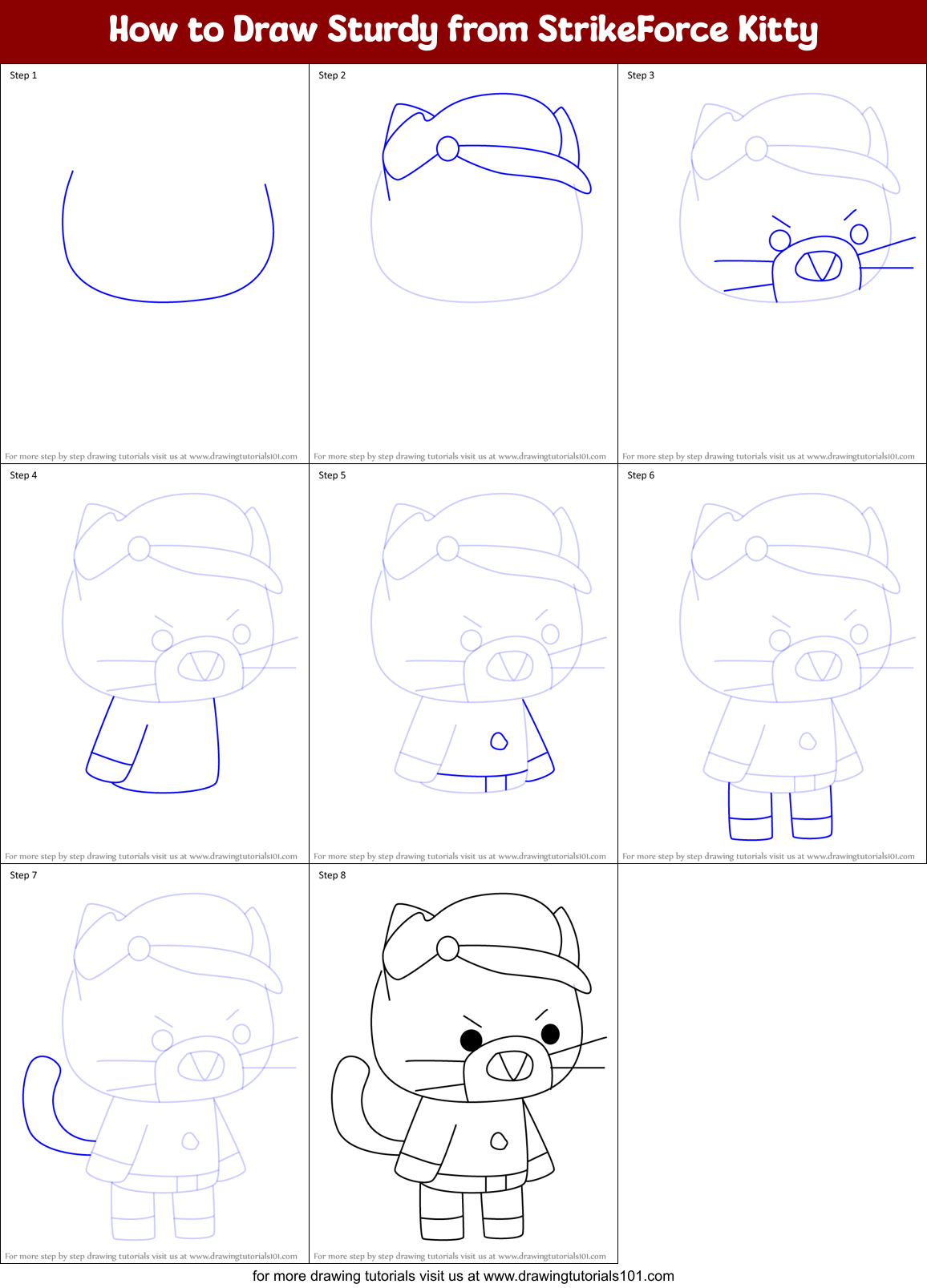 How to Draw Sturdy from StrikeForce Kitty Printable Step by Step