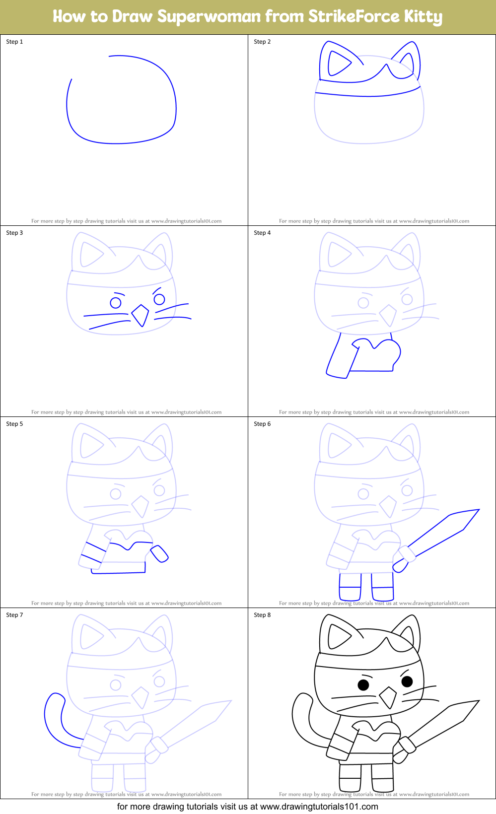 How to Draw Superwoman from StrikeForce Kitty Printable Step by Step