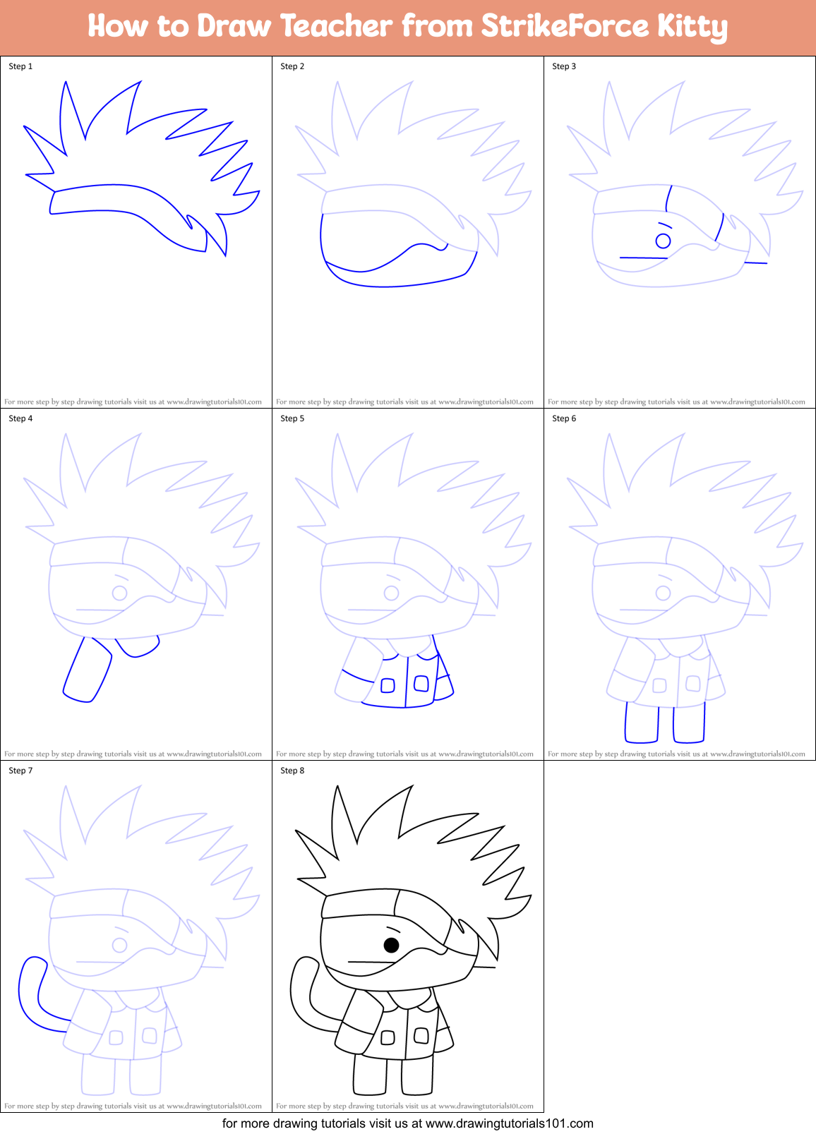 How to Draw Teacher from StrikeForce Kitty Printable Step by Step