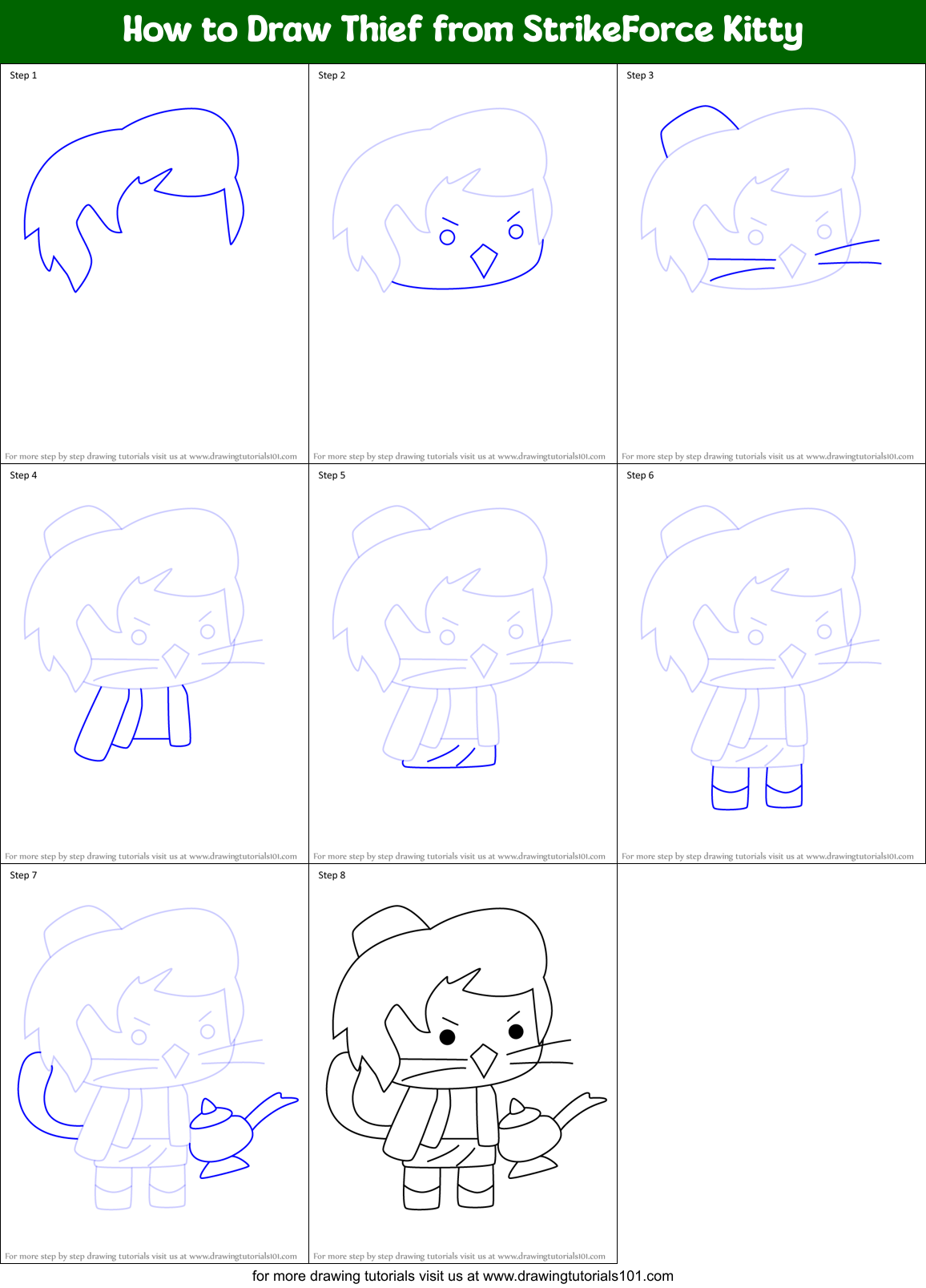 How to Draw Thief from StrikeForce Kitty Printable Step by Step