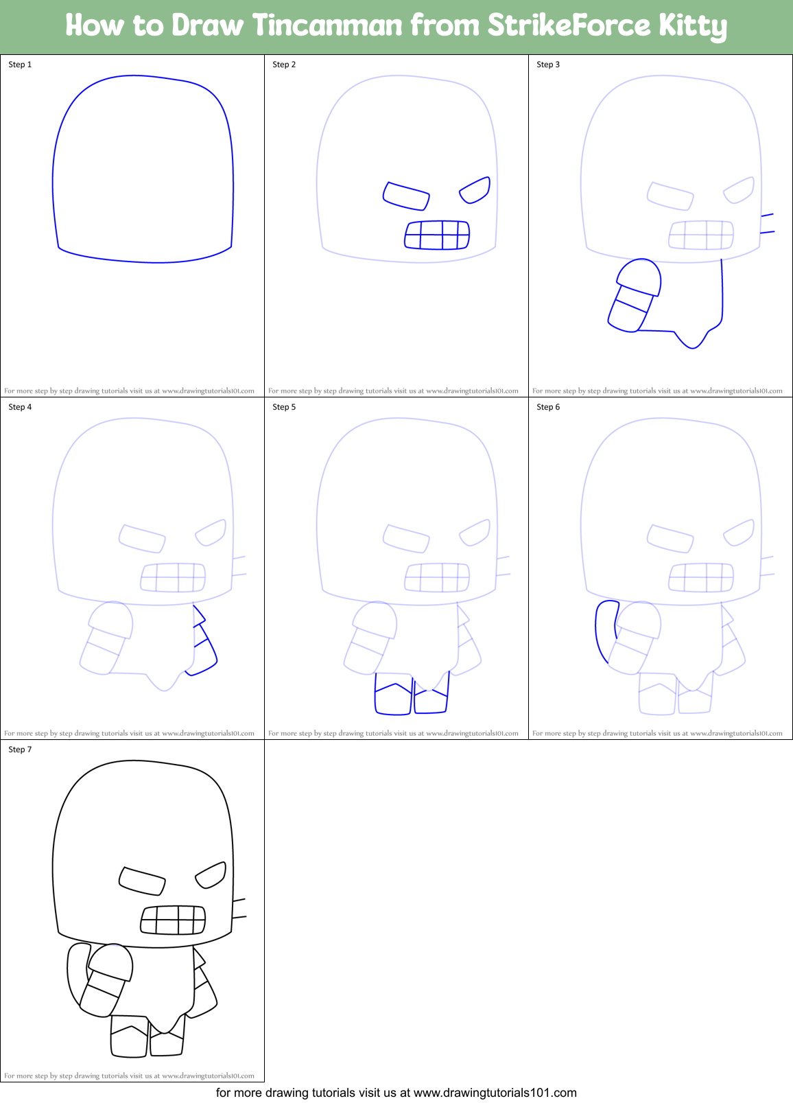 How to Draw Tincanman from StrikeForce Kitty Printable Step by Step
