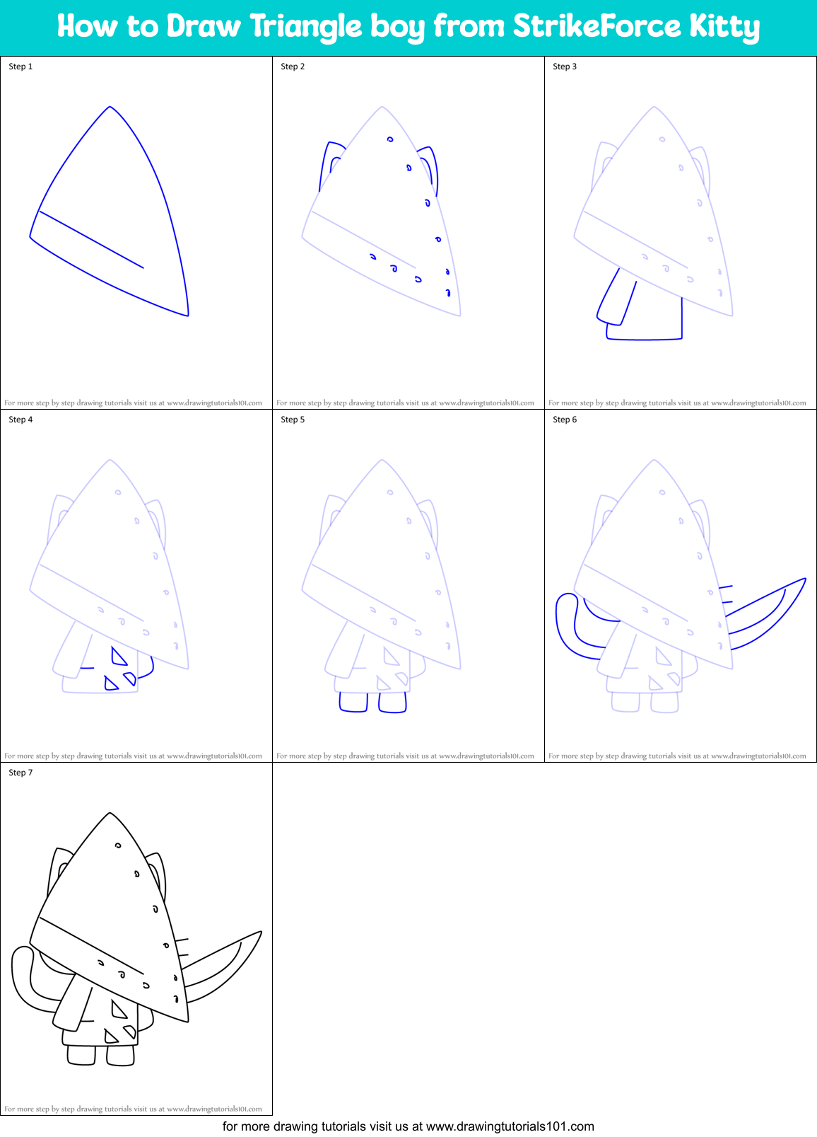 How to Draw Triangle boy from StrikeForce Kitty Printable Step by Step