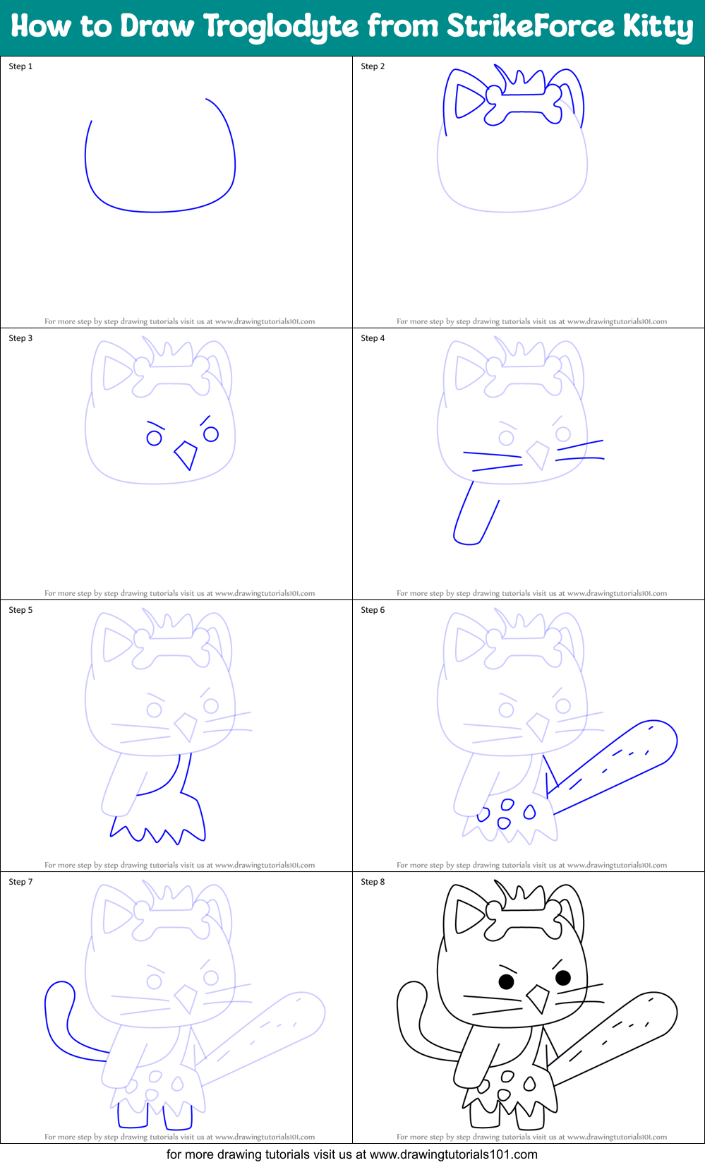 How to Draw Troglodyte from StrikeForce Kitty Printable Step by Step
