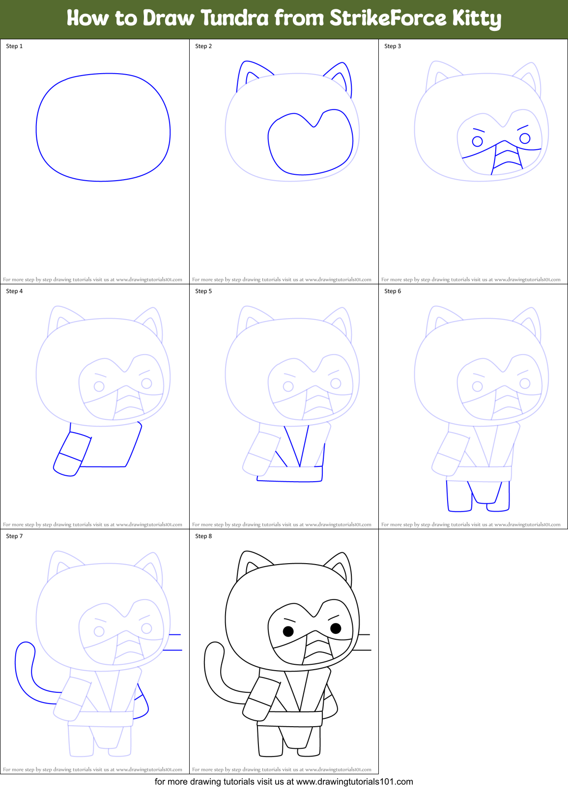 How to Draw Tundra from StrikeForce Kitty Printable Step by Step
