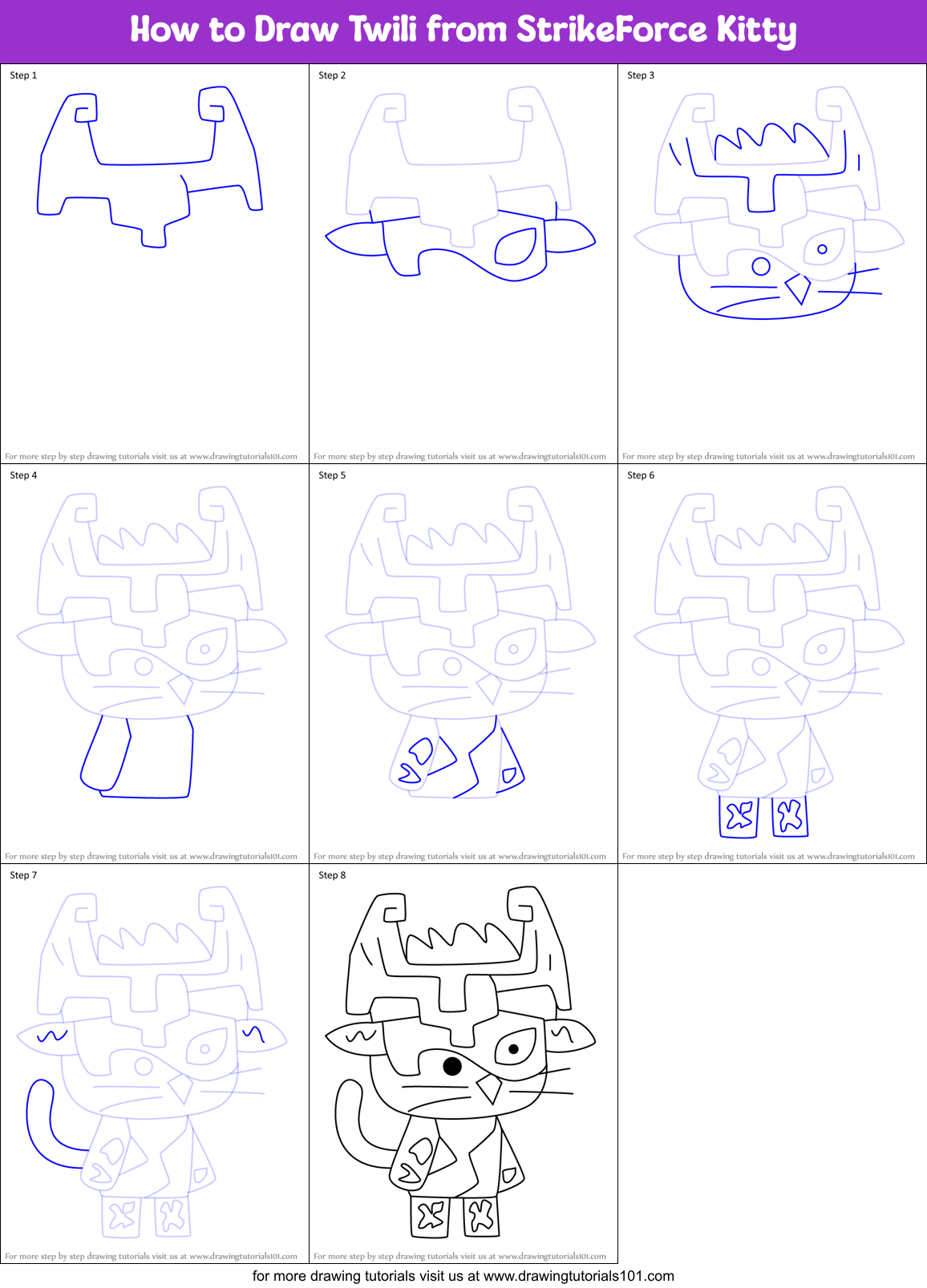 How to Draw Twili from StrikeForce Kitty Printable Step by Step