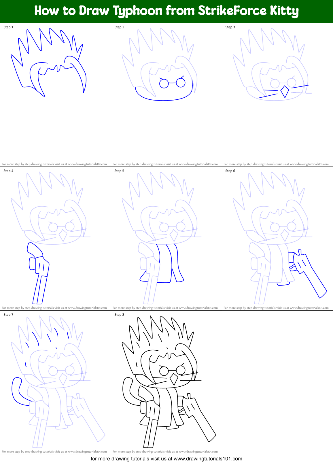 How to Draw Typhoon from StrikeForce Kitty Printable Step by Step
