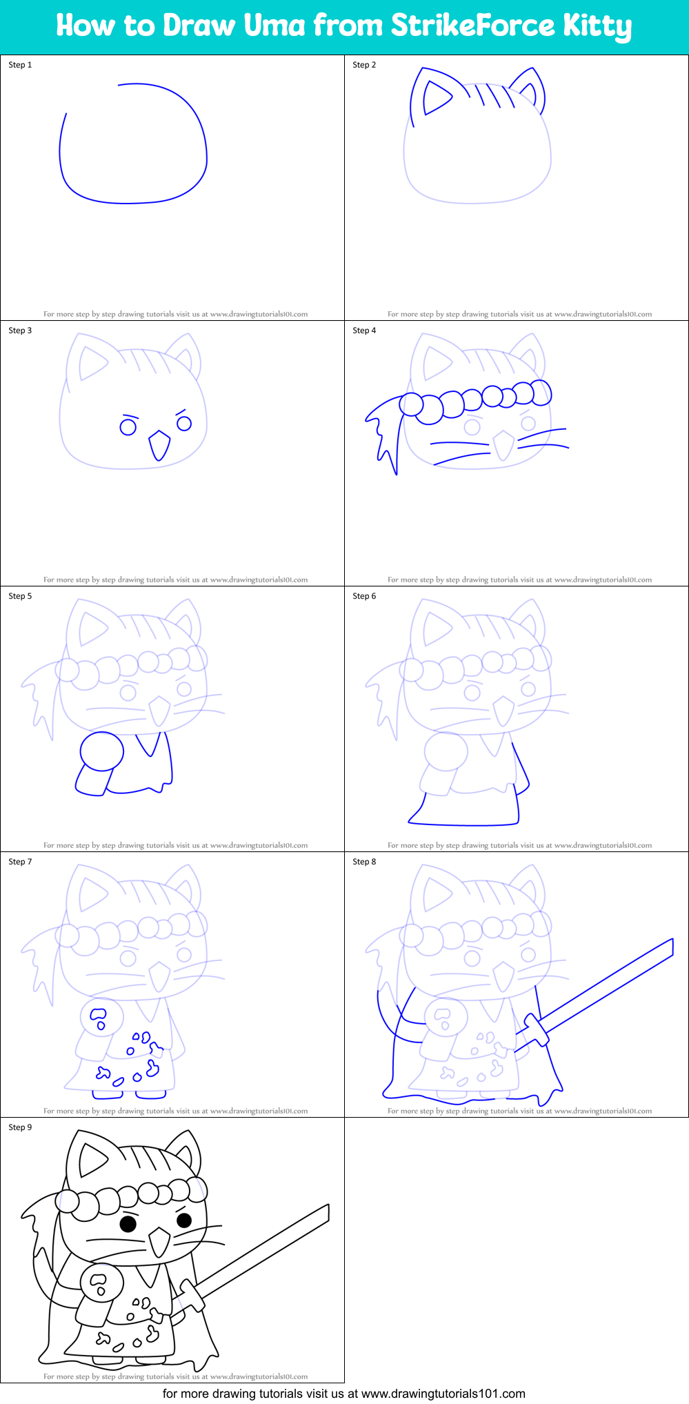 How to Draw Uma from StrikeForce Kitty Printable Step by Step
